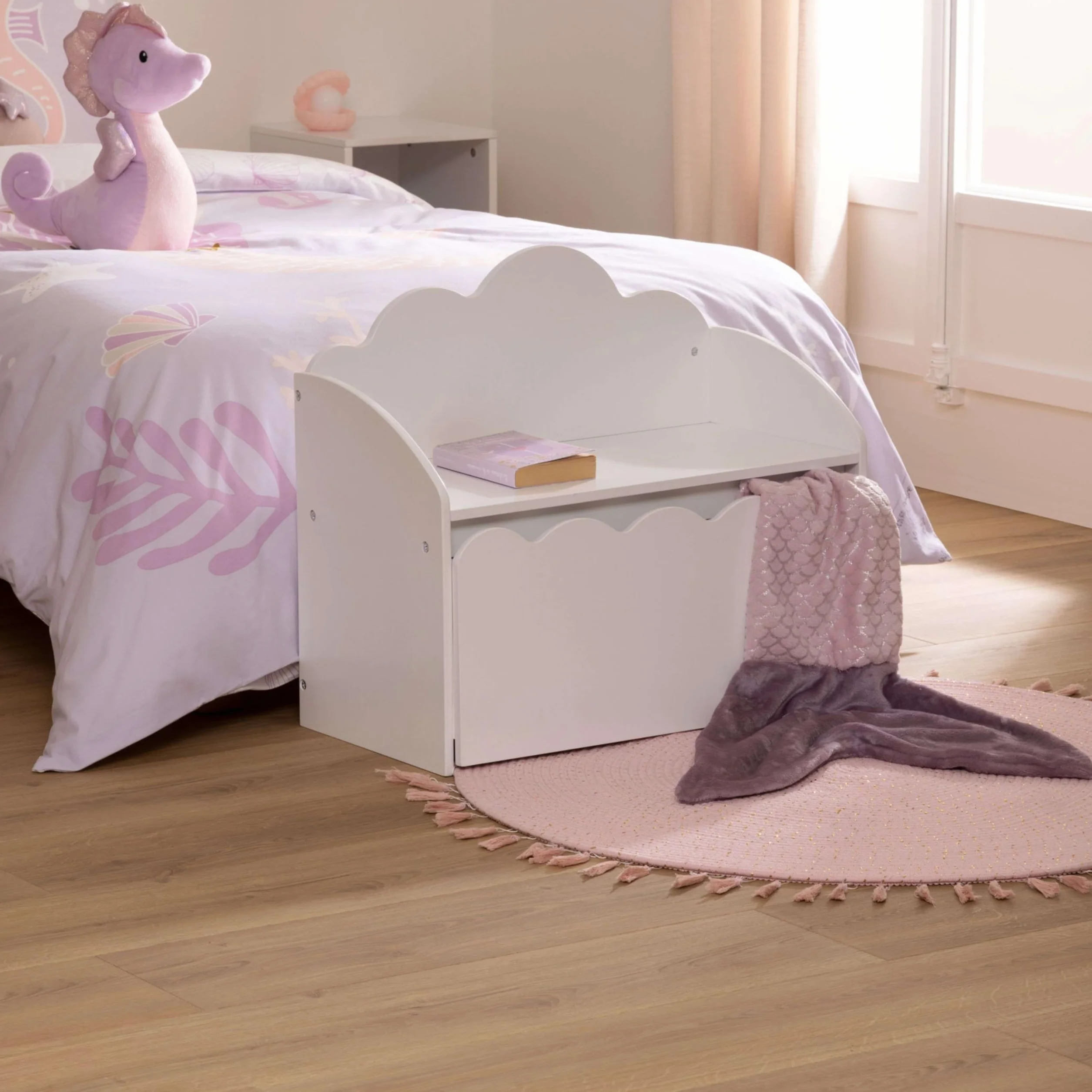 Miroytengo Baúl Banco Infantil con Cajón Almacenaje Interior Blanco 60 cm