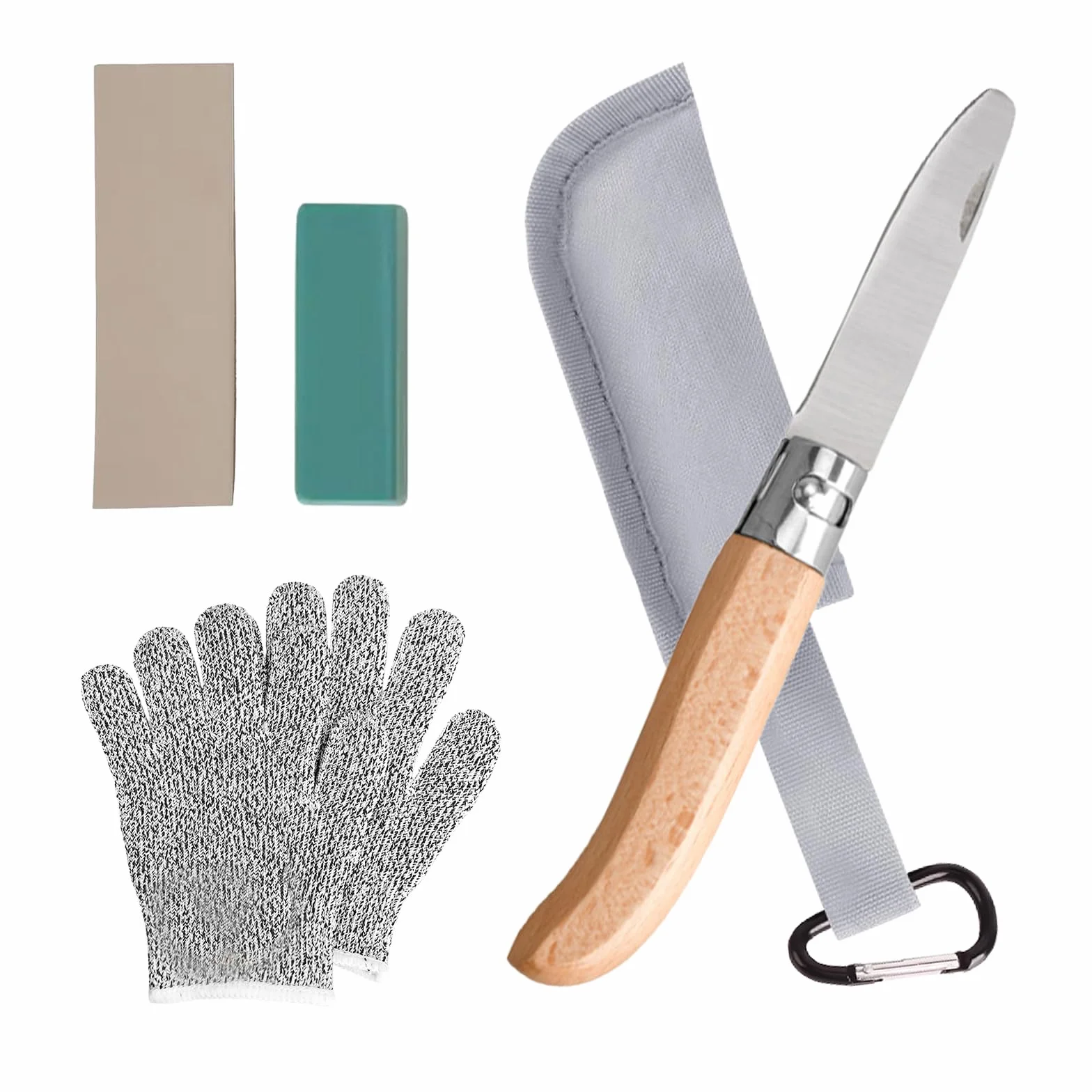 Juego de cuchillos infantiles para tallar con mango de madera, navaja plegable para exteriores con guantes