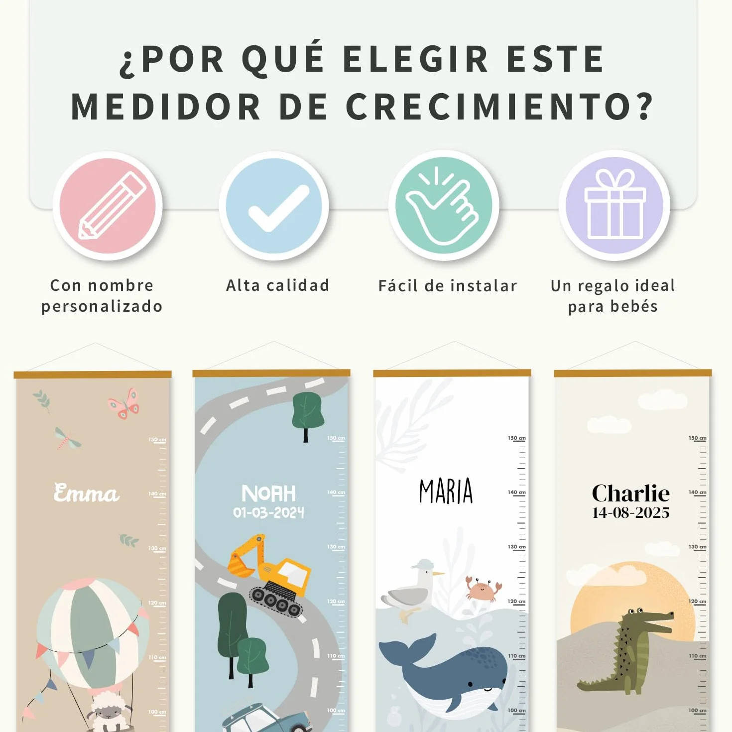Bienpegado Medidor de altura personalizado de madera León Koala con etiquetas