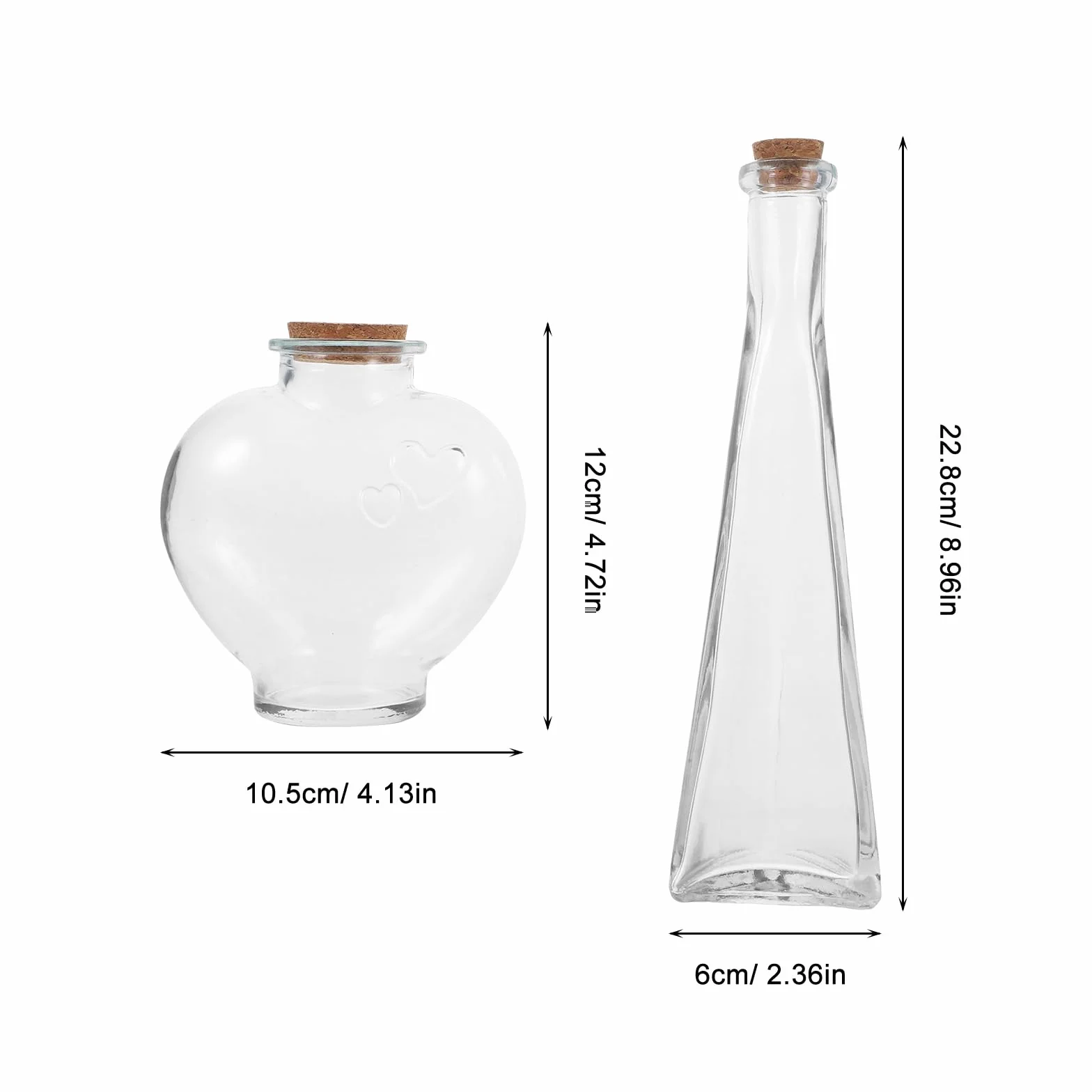 Beavorty Juego De Botellas Ceremonia De Arena Boda 3 Piezas Botellas De Vidrio Transparente Con Forma De Corazón Y Prisma Con Tapones De Corcho Para Deseos Manualidades Y Decoración