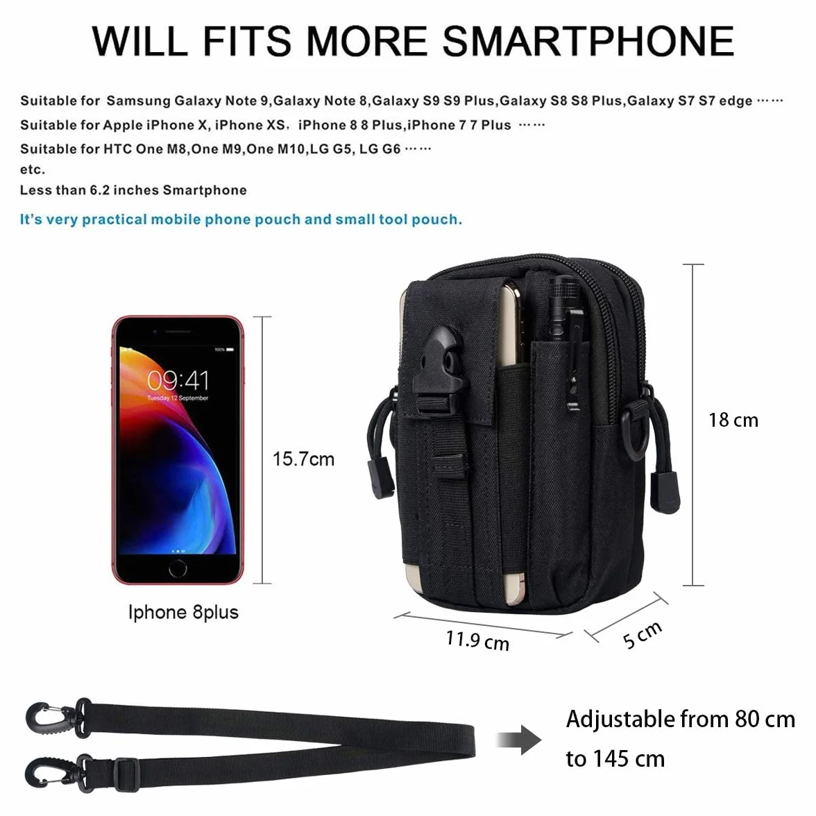 Bolsa Cintura Táctica 1000D Nylon Compacta Multiusos para Herramientas Pequeñas y Teléfono Móvil