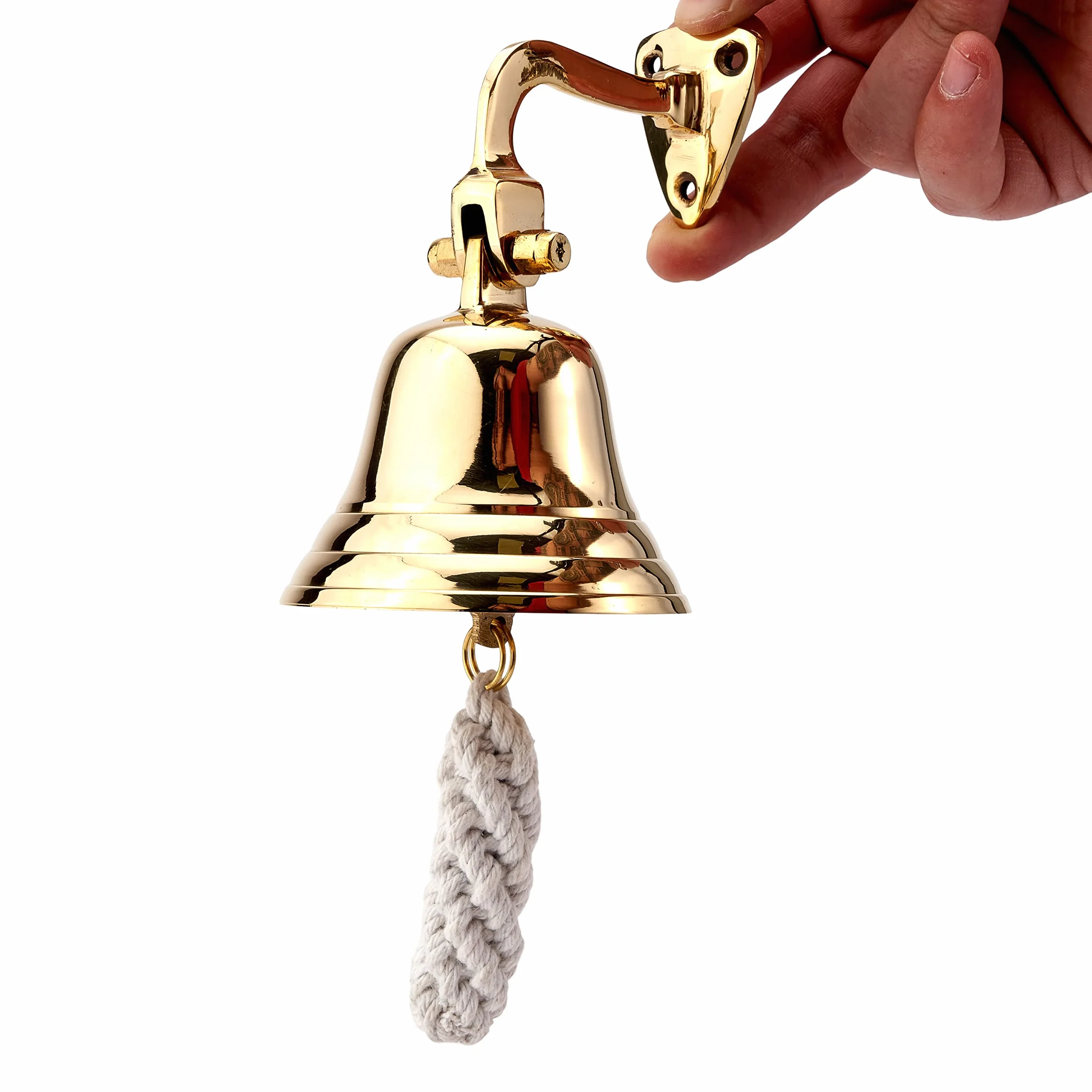NKlaus Campana de barco de latón dorado con soporte de pared y cinta, diámetro de 7,5 cm, diseño ligero 11573