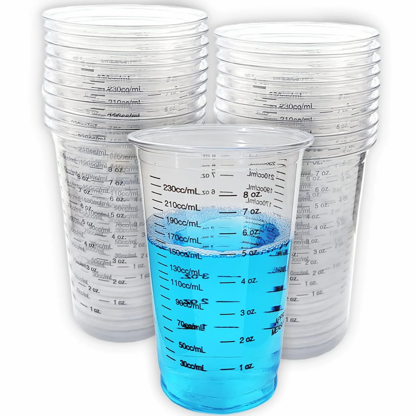 20 vasos desechables de plástico transparente graduado de 8 onzas para mezclar pintura, manchas, resina epoxi