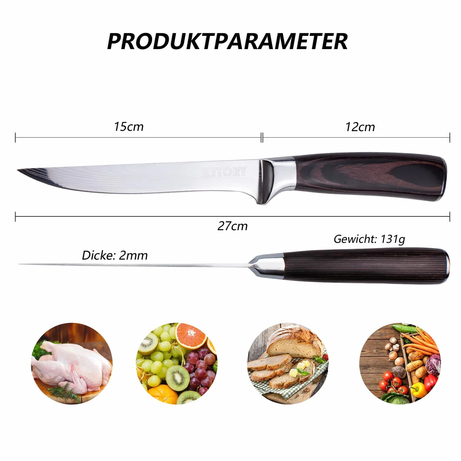 Kitory Cuchillo Deshuesador 15cm con Funda, Cuchillo Profesional para Cortar Huesos y Carne, Cuchillo Filetear Ultra Afilado con Mango Ergonómico de Madera de Pakka