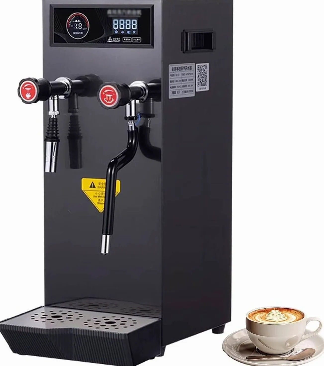 Espumador de leche comercial, hervidor de vapor de alta potencia de 2500 W con pantalla LED de temperatura, tanque interior de acero inoxidable, boquilla de liberación de presión profesional para