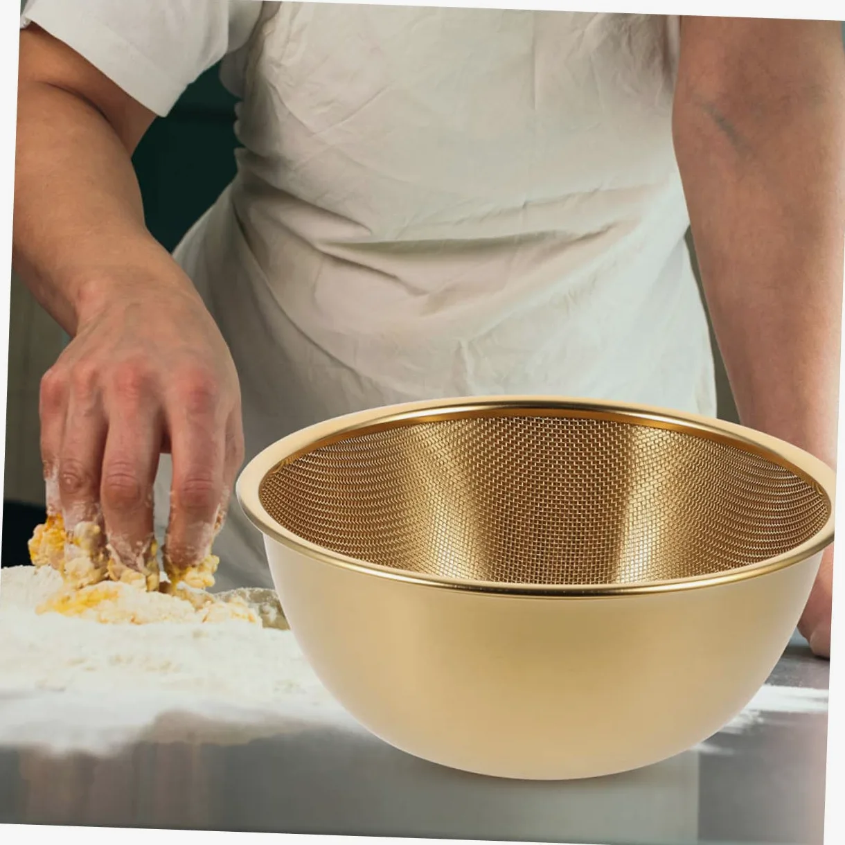 Alipis Colador Escurridor De Arroz y Verduras Acero Inoxidable 24 Cm Multifuncional Cesta Drenaje Hogar Conjunto 2 Piezas Color Dorado Para Cocina y Lavado Diario