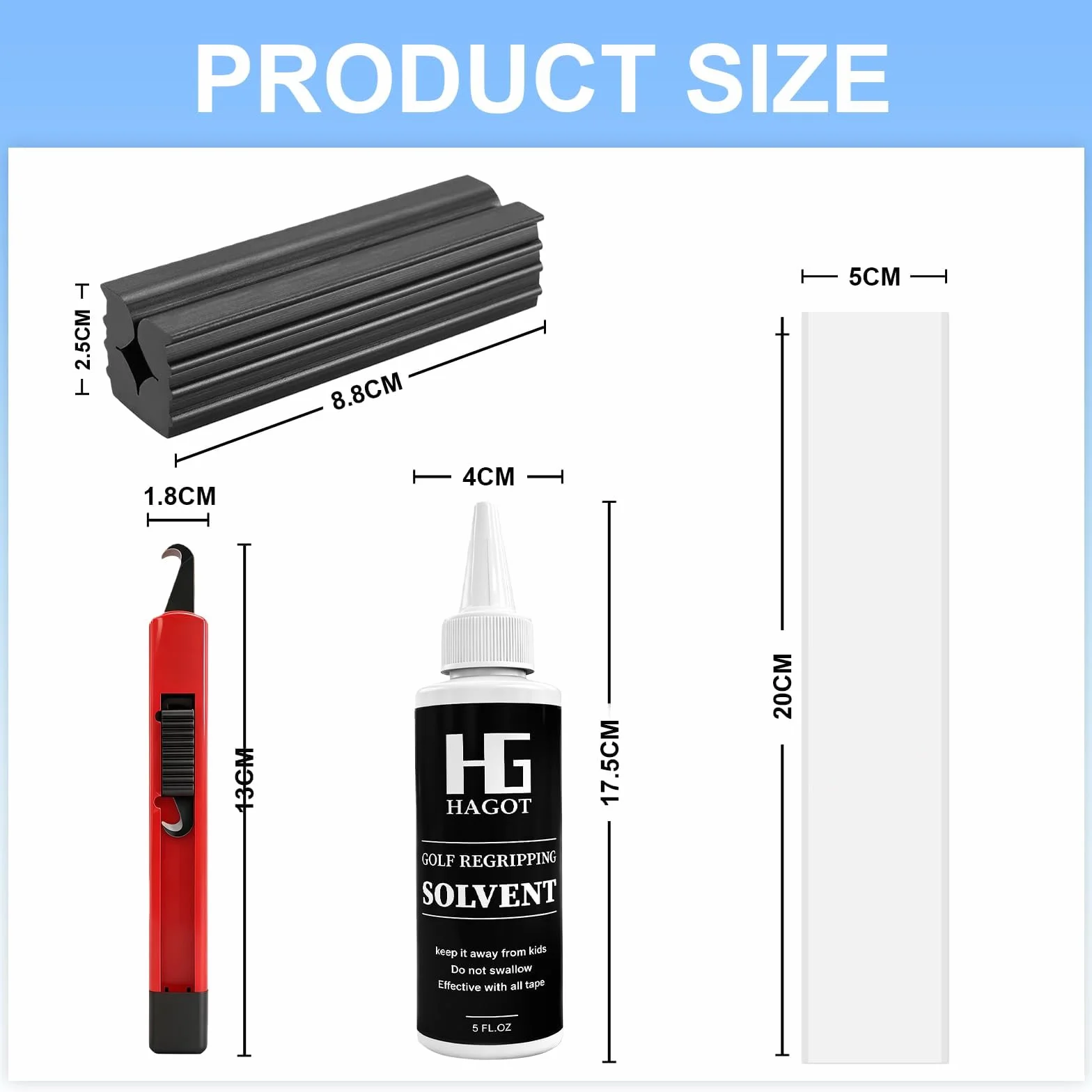 Kit de Agarre Golf 4 Piezas con Cinta Hoja Gancho, Abrazaderas y Disolvente para Reparación Cuñas Hierros