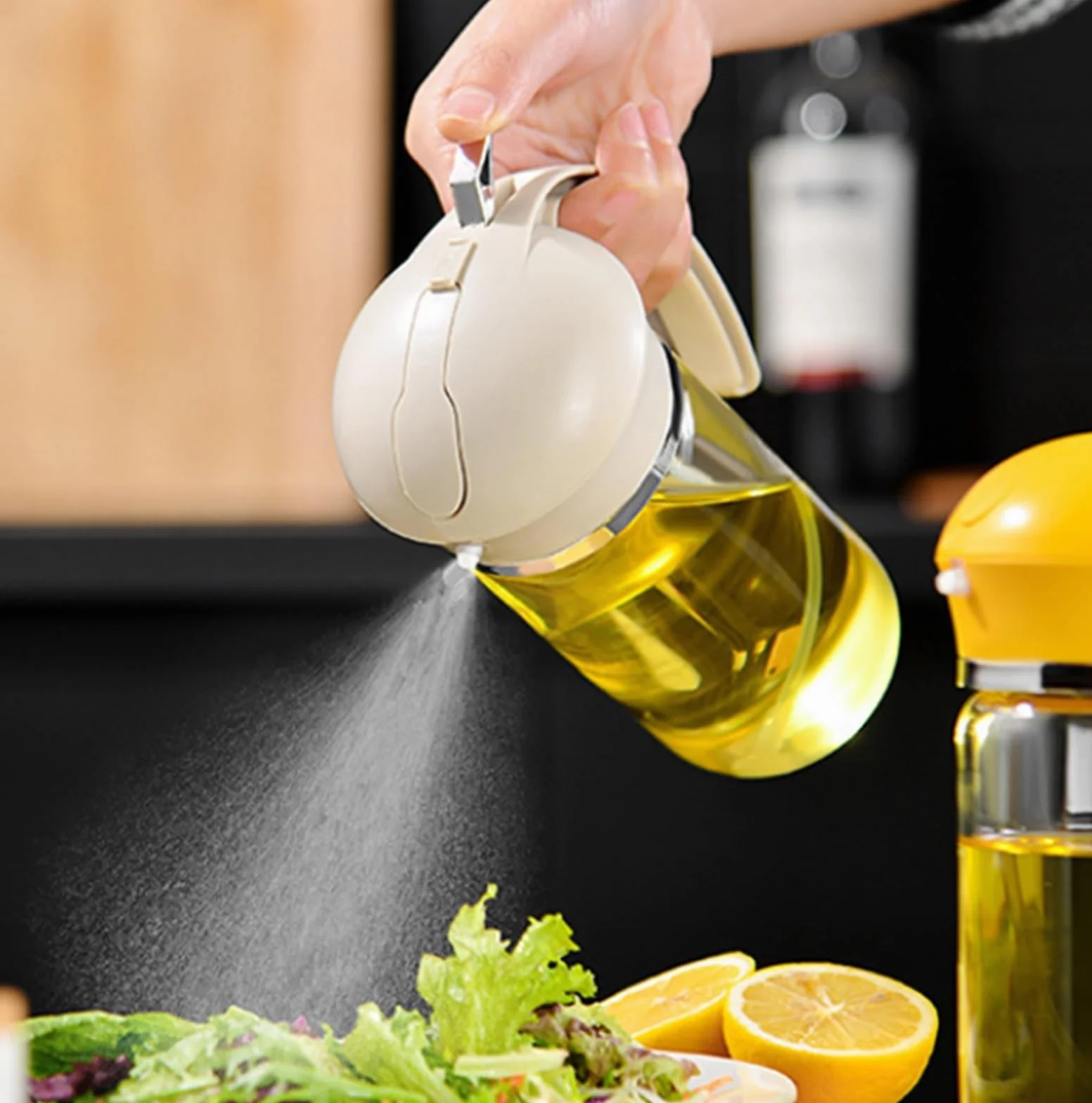 Pulverizador de aceite oliva vidrio | multicolor 550ml for cocinar freír ensaladas asar: pulverizador de aceite(Beige)
