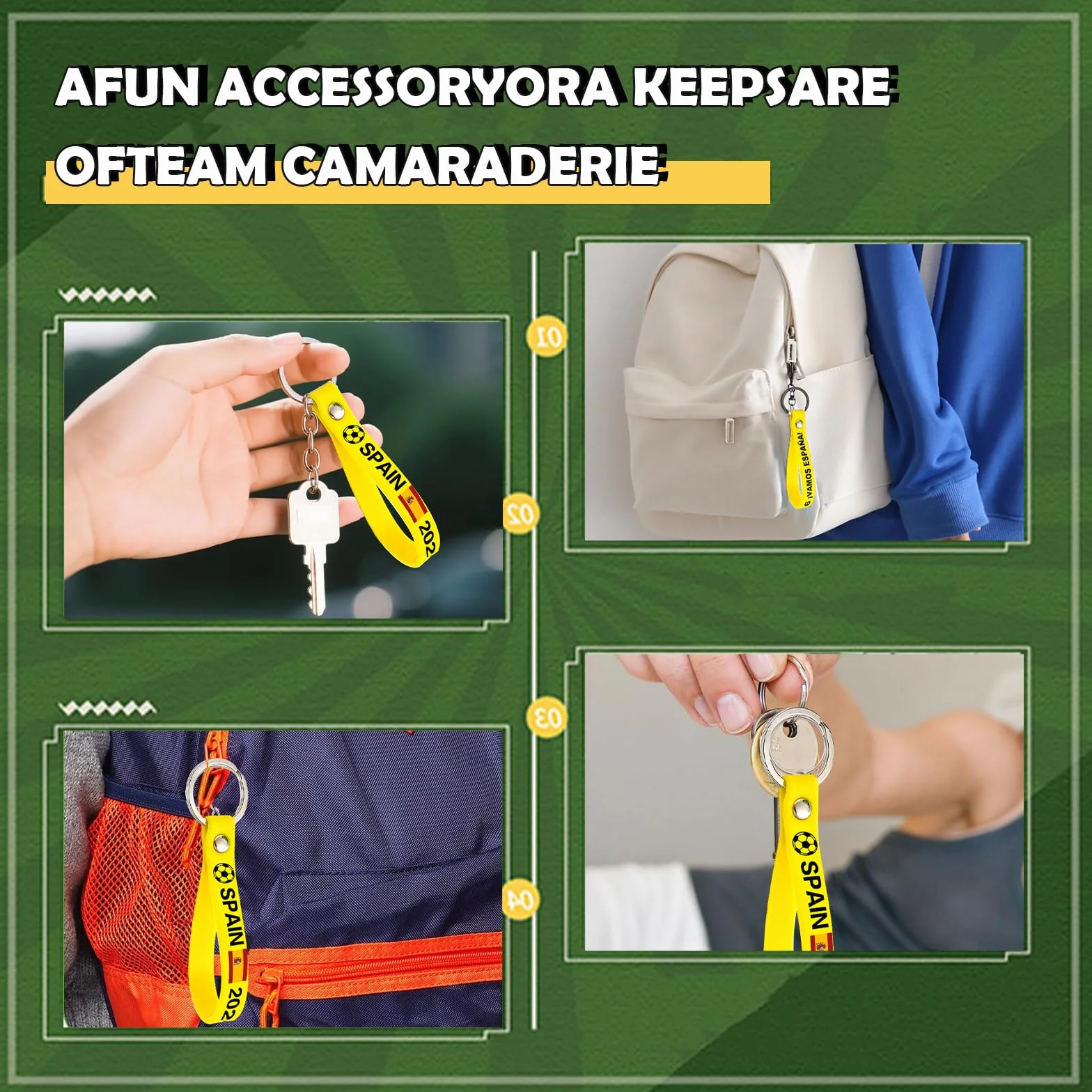 YESAH Juego de 10 llaveros de silicona con diseño de banderas y cordón, regalo flexible y resistente para fans