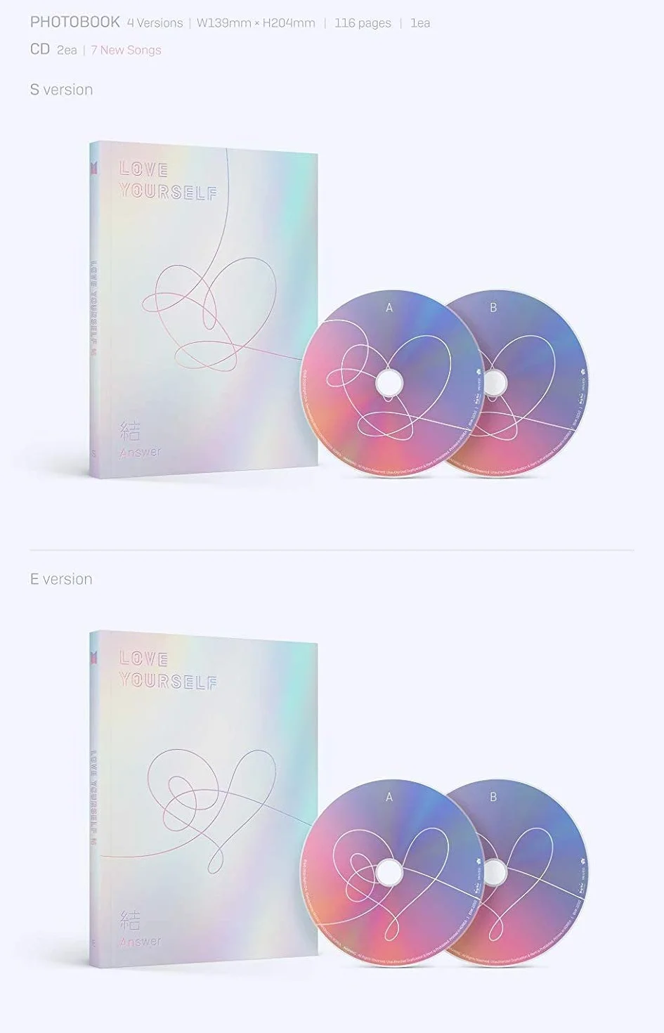 Bts BigHit Love Yourself Respuesta [aleatoria Ver.] 2Cd+Photobook+Mini+libro+Photocard Sticker Pack+Poster+plegado regalo libre (G)