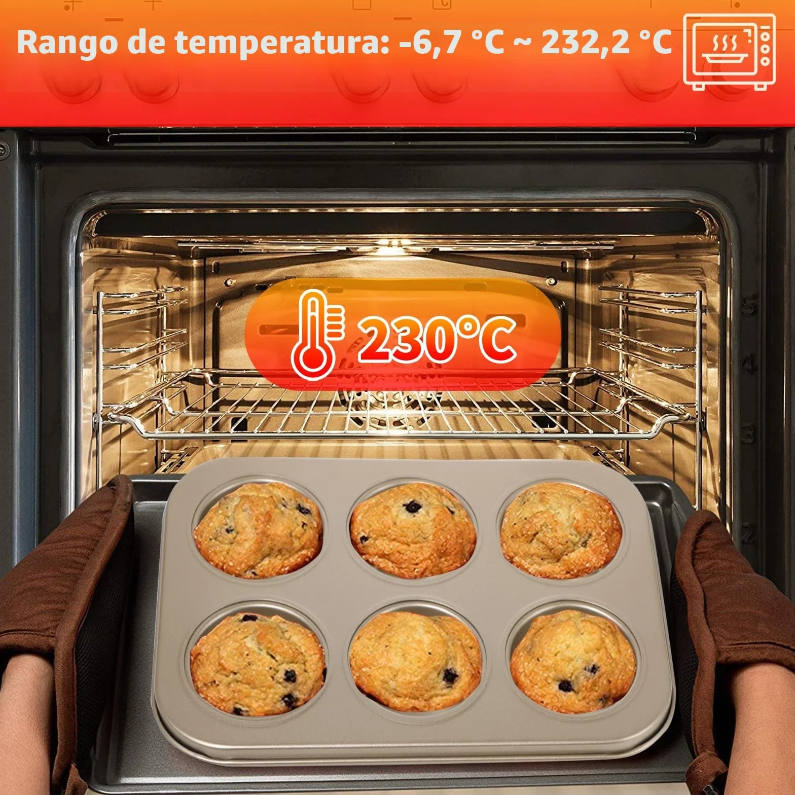 KITDAHOM Juego de 2 moldes de acero para 6 magdalenas, bandeja para hornear antiadherente, ideal para magdalenas, tartas y pudín