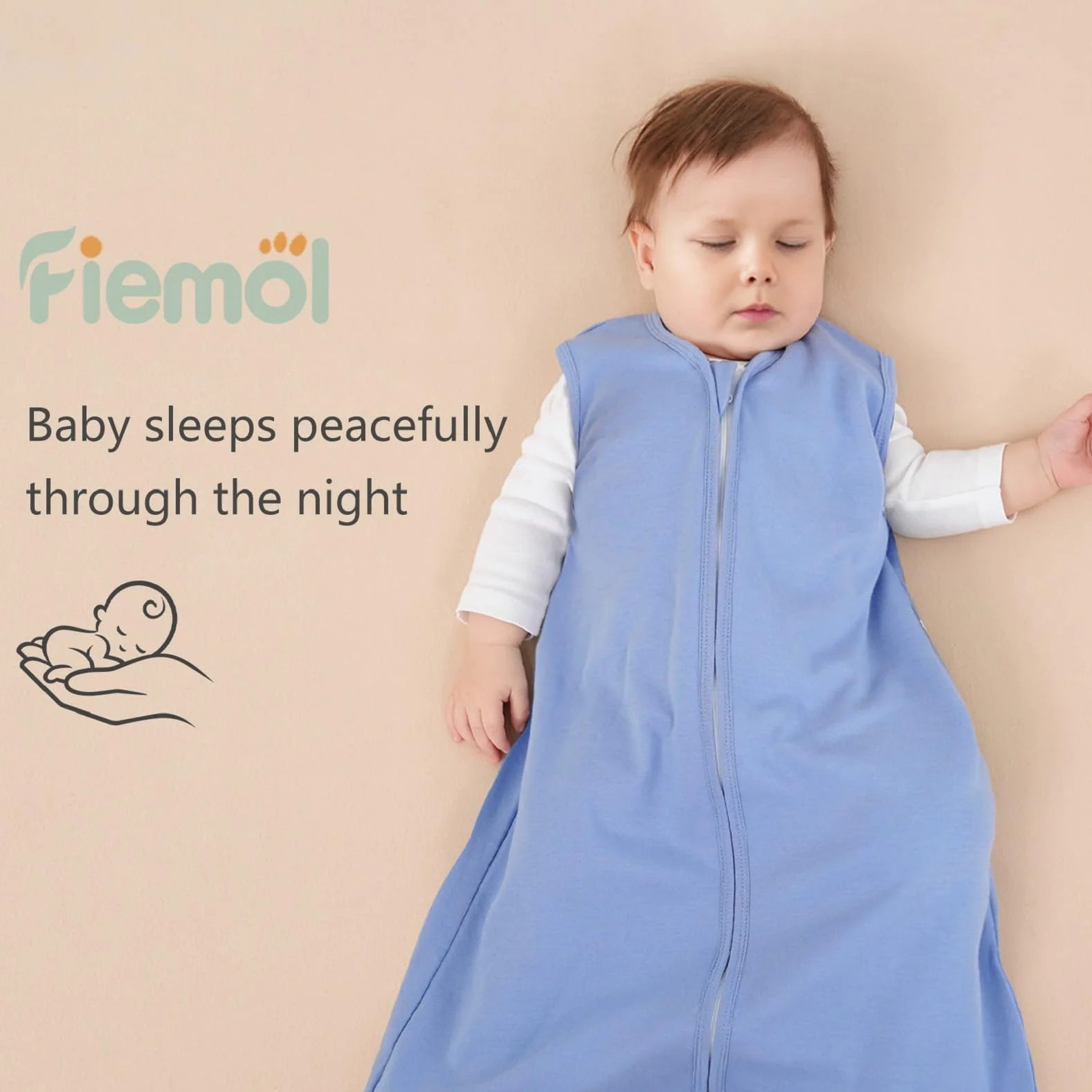 Saco de Dormir para Bebé 0-6 Meses 0.5 Tog Algodón 3 Paquetes Transpirable 58-66cm Albaricoque