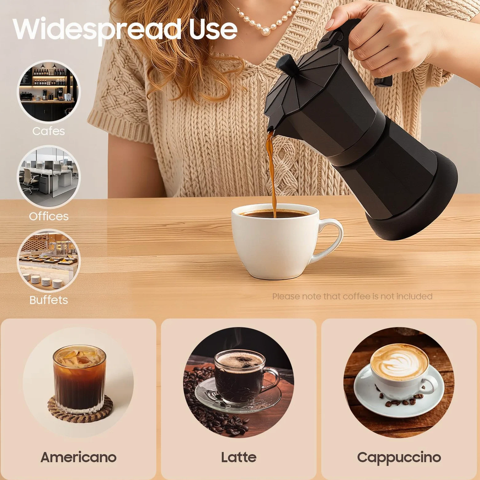Cafetera eléctrica de 480 W, 300 ml, cafetera de aluminio, para 2-3 tazas de capuchino y americano, con válvula de seguridad, mango anticaldo, adecuado para el hogar y la oficina