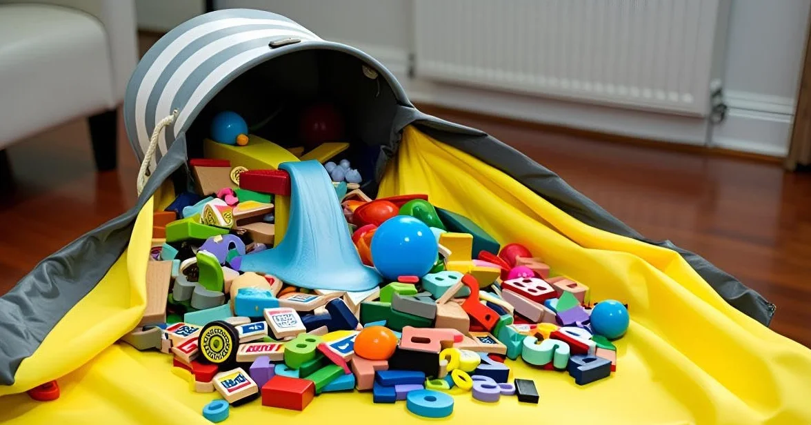 Baul juguetes infantil Cesta almacenamiento Bolsa playa Estera jugar bebe Alfombra juegos Organizador piezas pequeñas