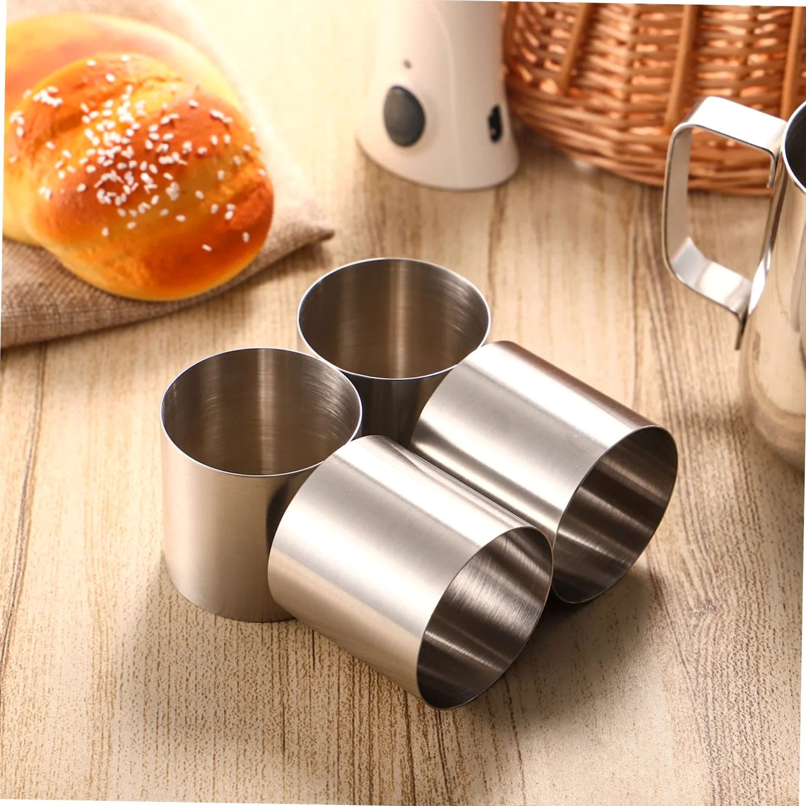VALICLUD Molde Redondo de Acero Inoxidable para Hornear Mini Postres Bordes Lisos y Fácil Desmoldeo, Paquete de 8 Piezas Adecuado para Mousse y Tartas