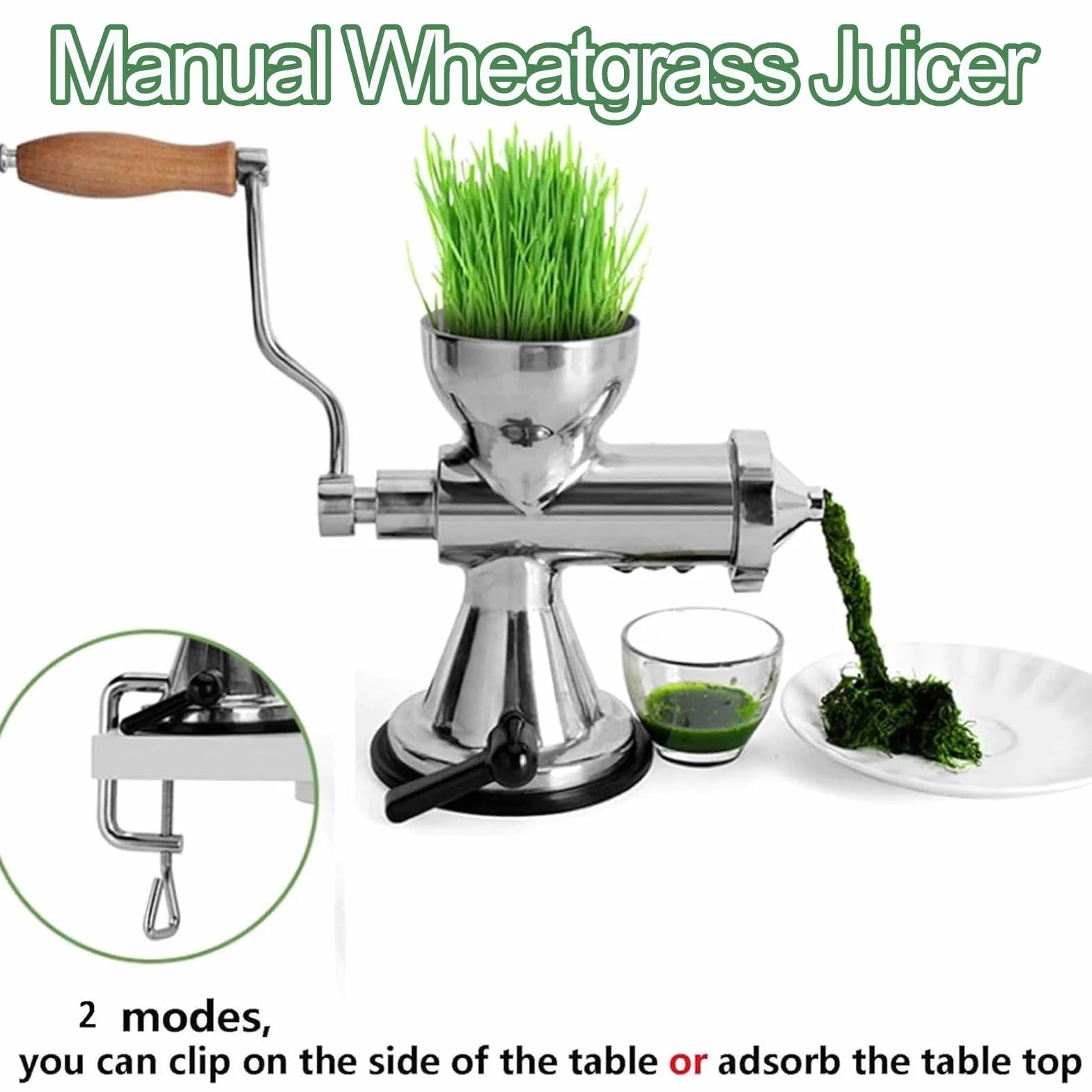 Exprimidor de hierba de trigo, exprimidor de mano de acero inoxidable con base de ventosa y abrazadera de mesa, extractor de jugo para exprimir hierba de trigo, apio, jengibre y verduras