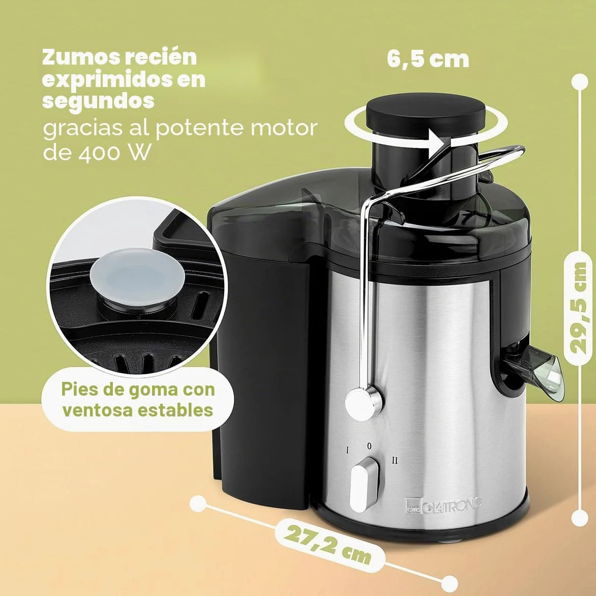 Clatronic AE 3666 - Licuadora para verduras y frutas, 2 velocidades, acero inoxidable, 400 W, color gris