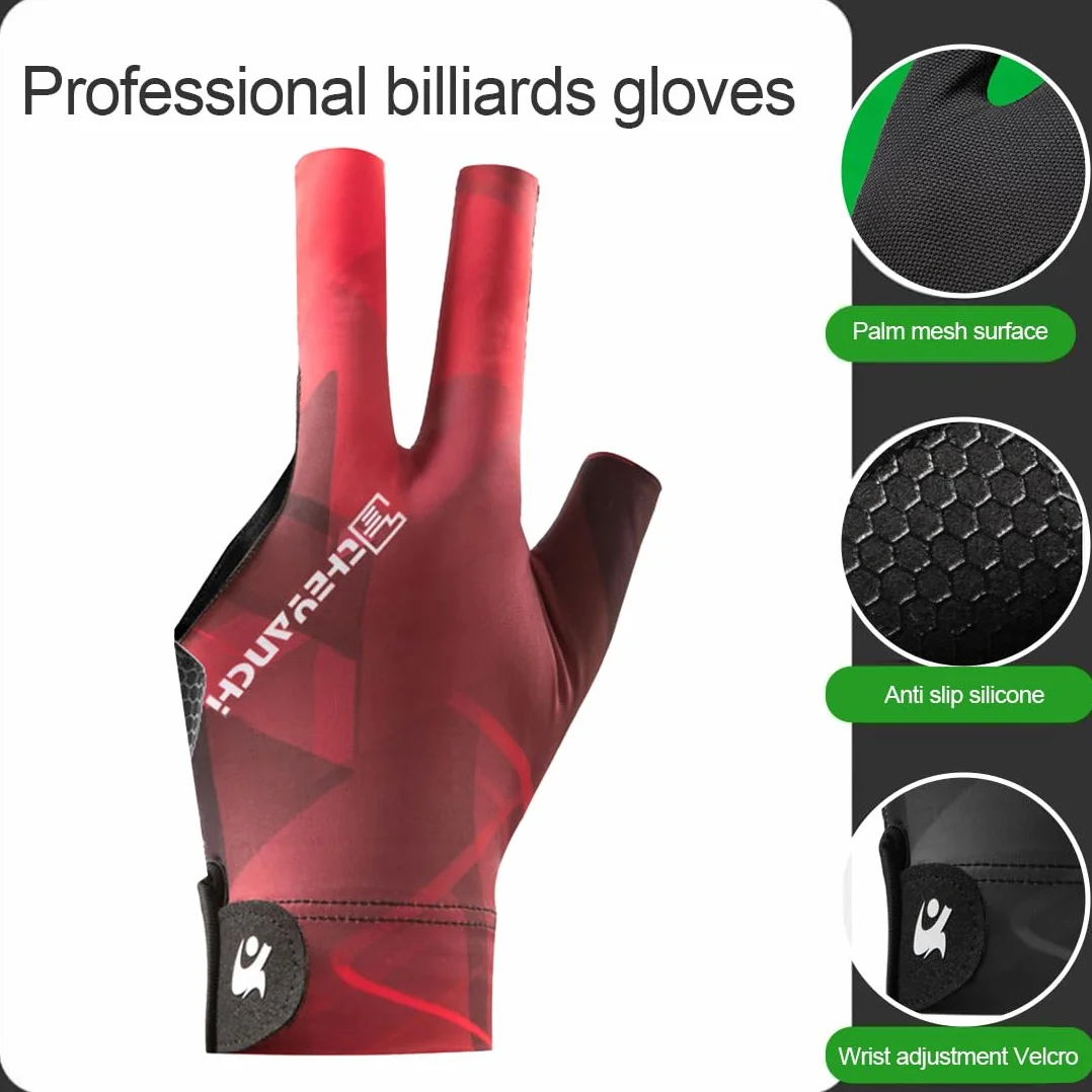EIHI 1 par de guantes de billar con 3 dedos, para taco de billar, unisex, para mano izquierda y derecha, color Rojo