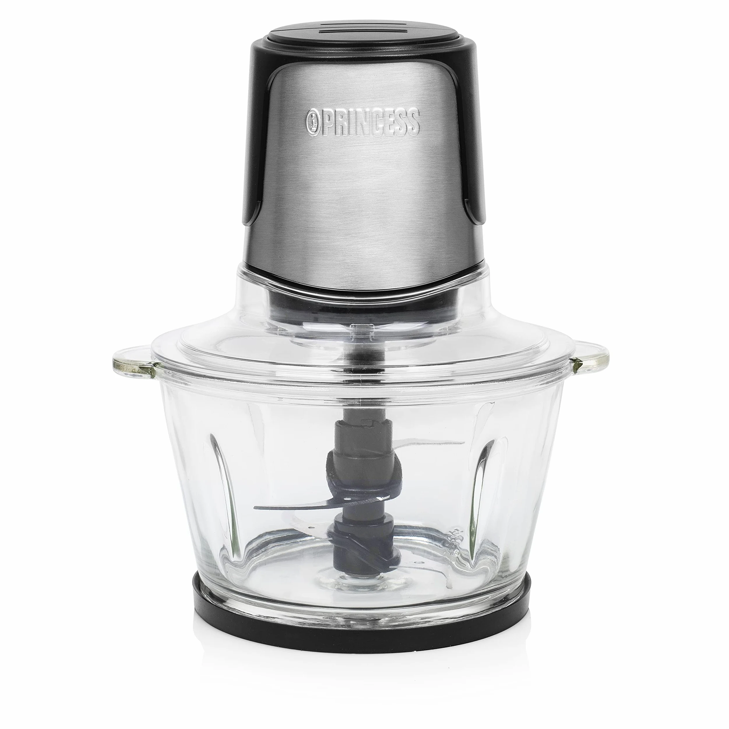 Princess 221052 Picadora eléctrica de alimentos Duo XL, 4 Cuchillas de Acero Inoxidable, Bol de Vidrio con indicador de nivel de 1.5 L, picadora de cocina para carne, verdura, fruta y hielo, 300 W