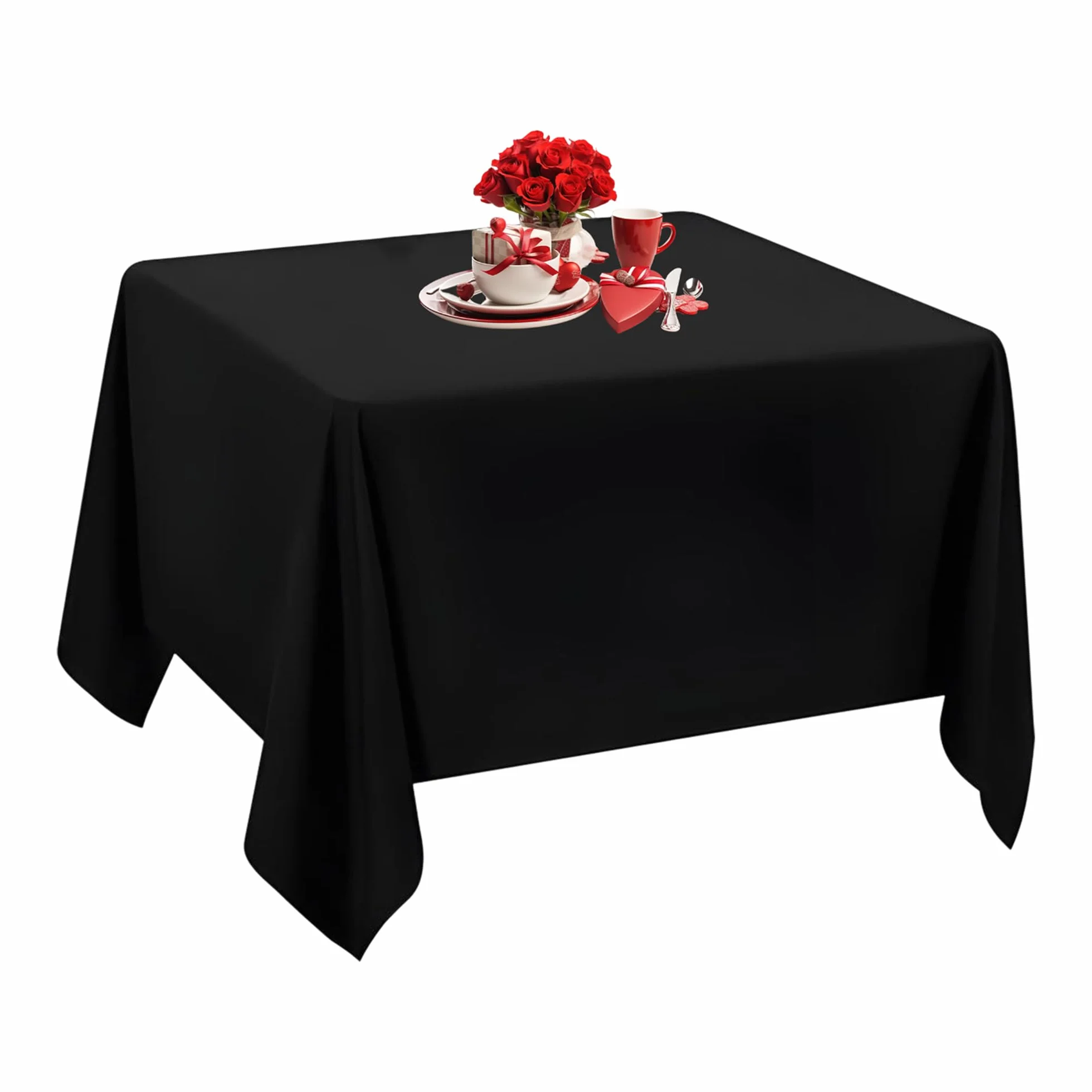 Cuadrado Algodón Poliéster Mantel, diseño de boda, comedor y fiesta de cumpleaños 70 x 70 cm por suministro de boda, tela, Pack of 5, negro