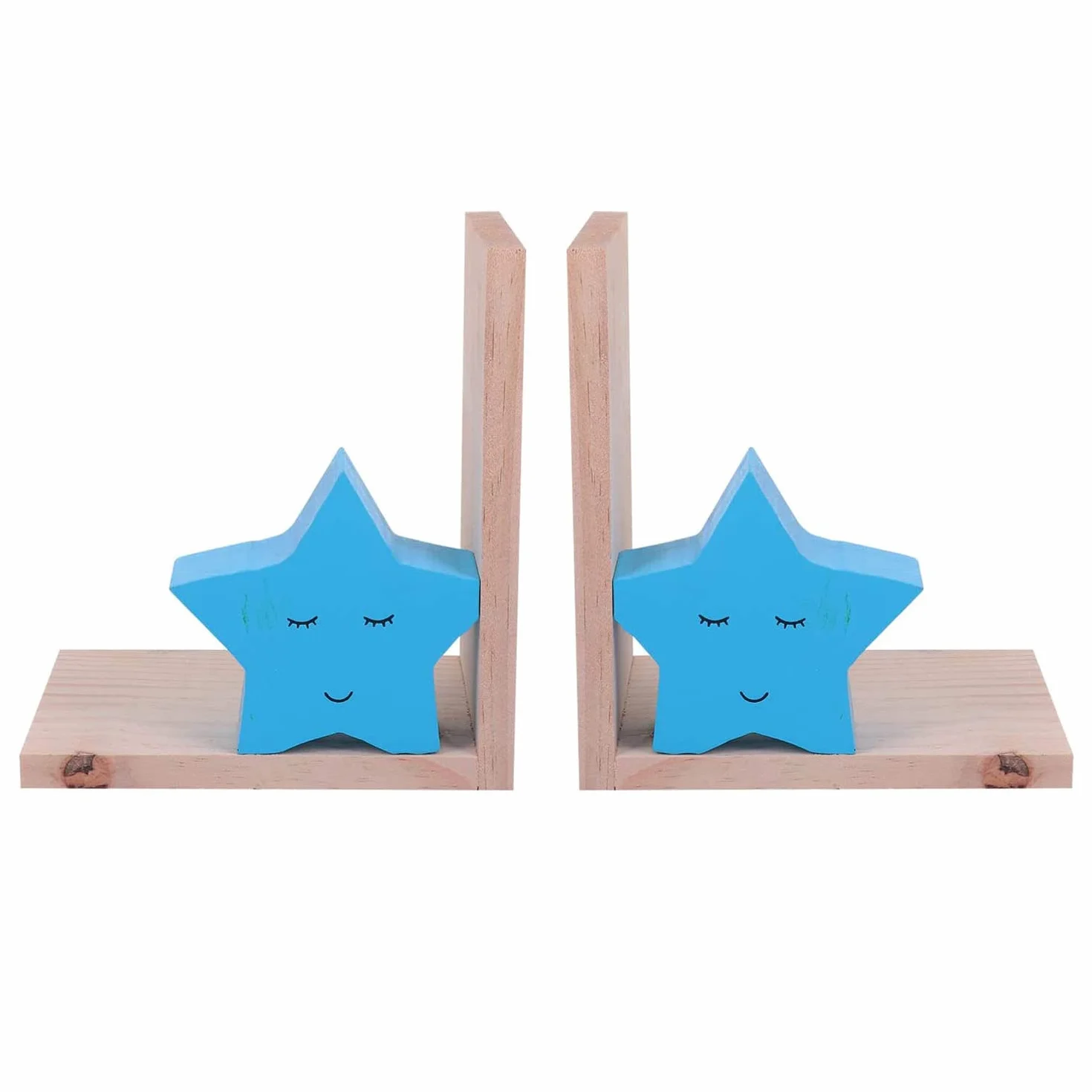 Nacnic Sujetalibros Decorativo Infantil con diseño de Estrellas Azules | Sujetalibros para Niños en Estilo Nórdico | Soportes de Madera para Libros y Estanterías | Book Stand