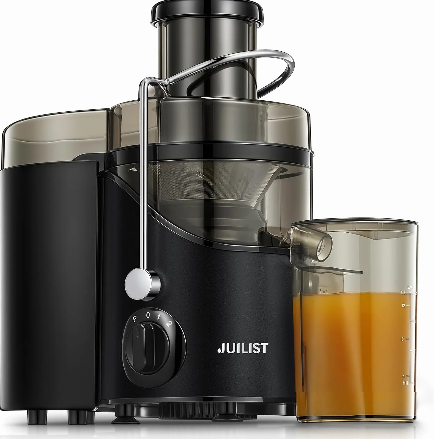 Juilist Licuadoras Para Verduras y Frutas, Extractor de Zumos y Verduras, Orificio de llenado de 65 mm, 3 Posiciones, con Cepillo de Limpieza, Fácil de Limpiar, Negro
