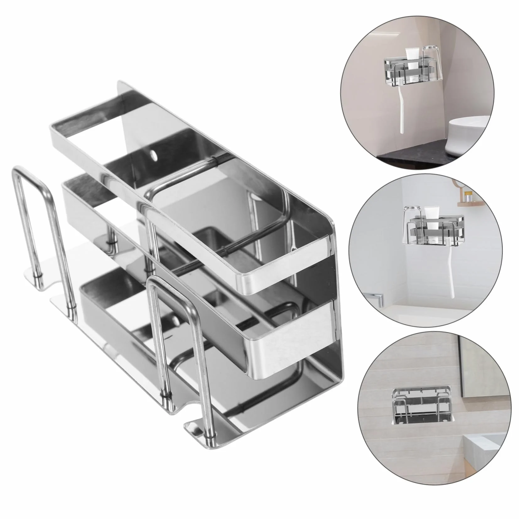 PRETYZOOM 4piezas Soporte para Cepillos De Dientes Inoxidable Organizador De Pared para Baño Montaje Sin Perforación Multiusos para Artículos De Aseo