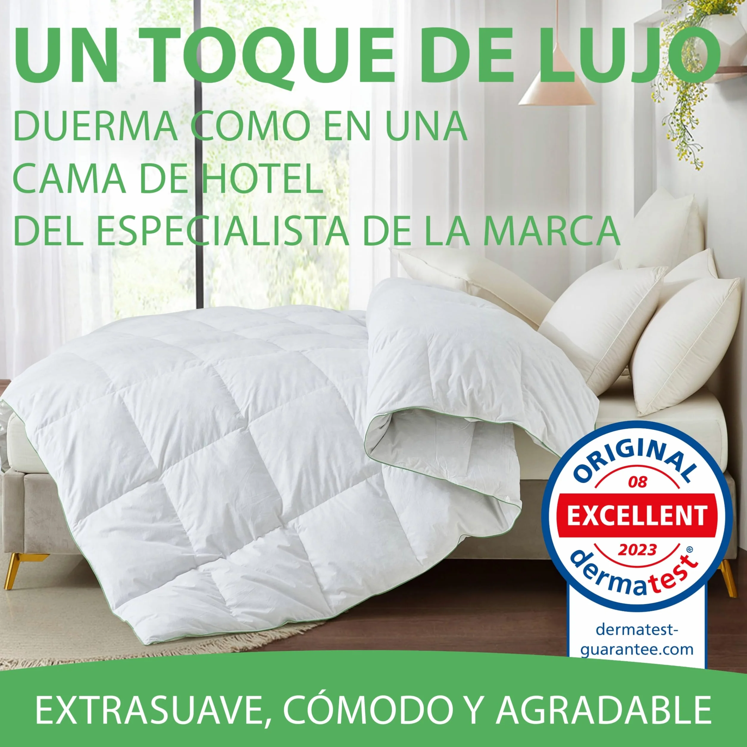 Welldora Edredón Invierno Verano de Plumas para Cama de 105 x 200 | 100% Edredón Nórdico de Plumas y Plumón Extrasuave | Médicamente Probado, Oeko-Tex, Hipoalergénico | Certificado RDS | 200 x 200 cm