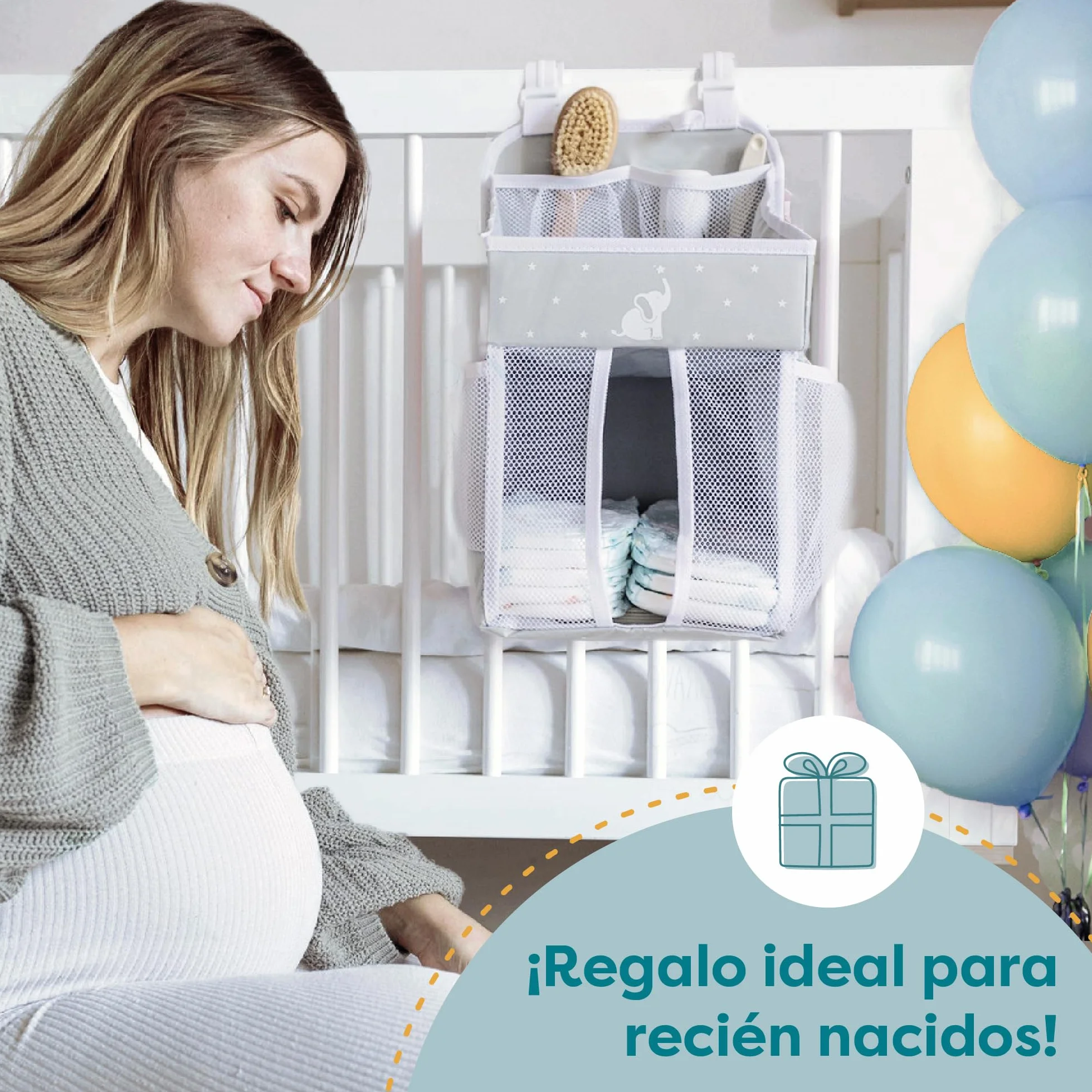 Organizador de pañales colgante 43 x 23 x 23 cm Gris