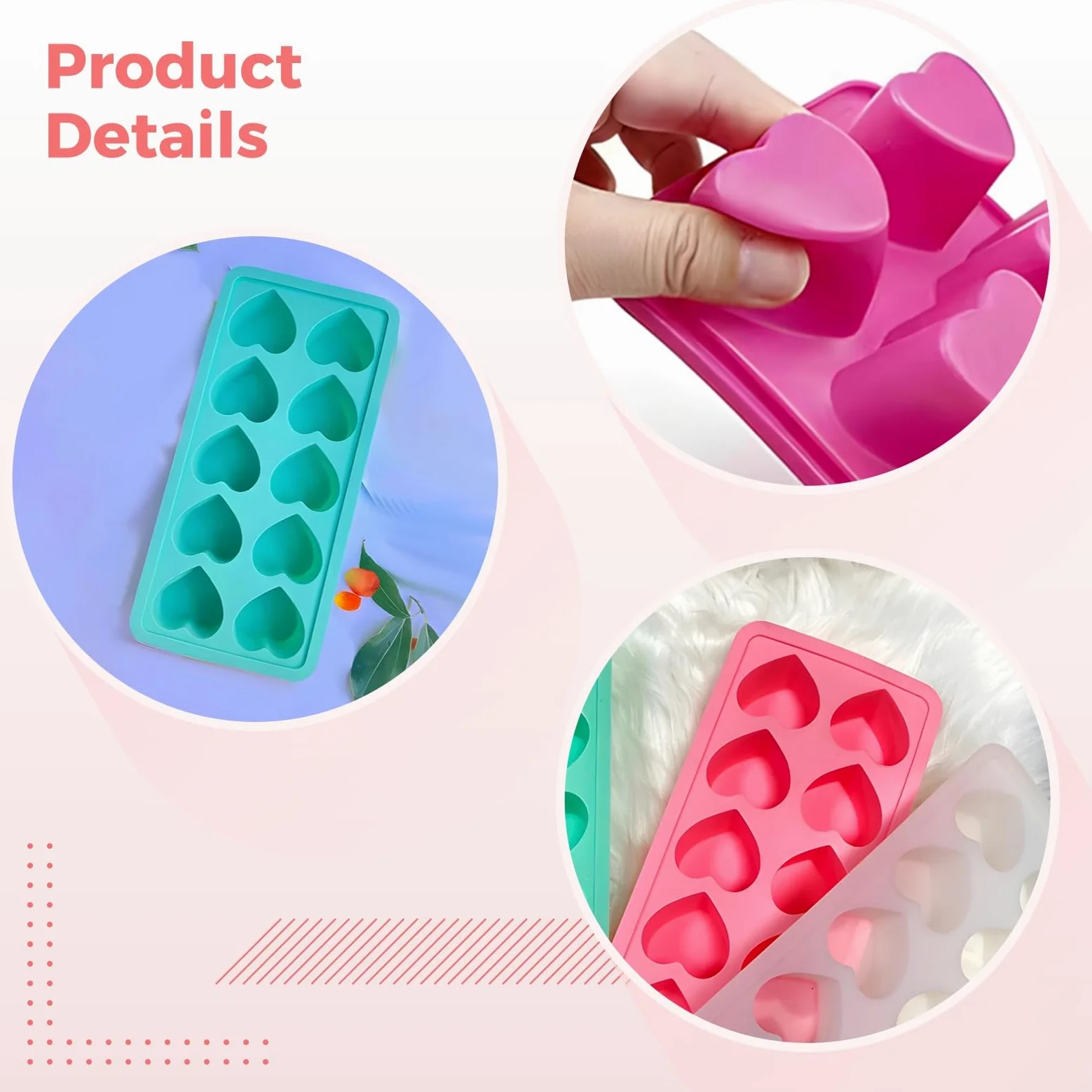 6 moldes de silicona en forma de corazón, 10 moldes de cavidad para chocolate, hornear y hacer jabón, moldes caseros, versátiles para golosinas del día de San Valentín