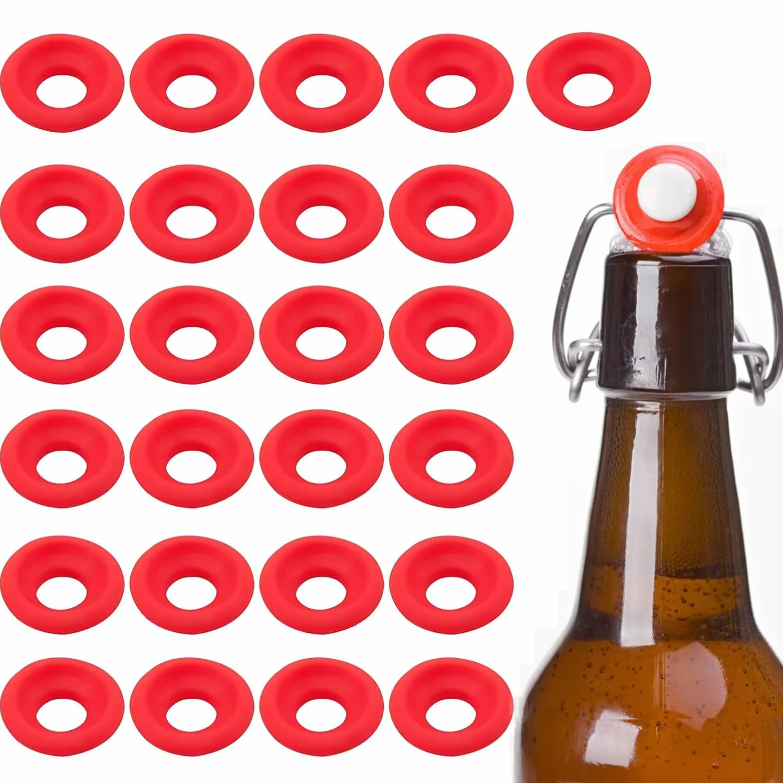 25 juntas de silicona roja Grolsch para sellar, anillos de goma seguros, reemplazo de arandela disponible para botella abatible abatible para botellas de cerveza caseras