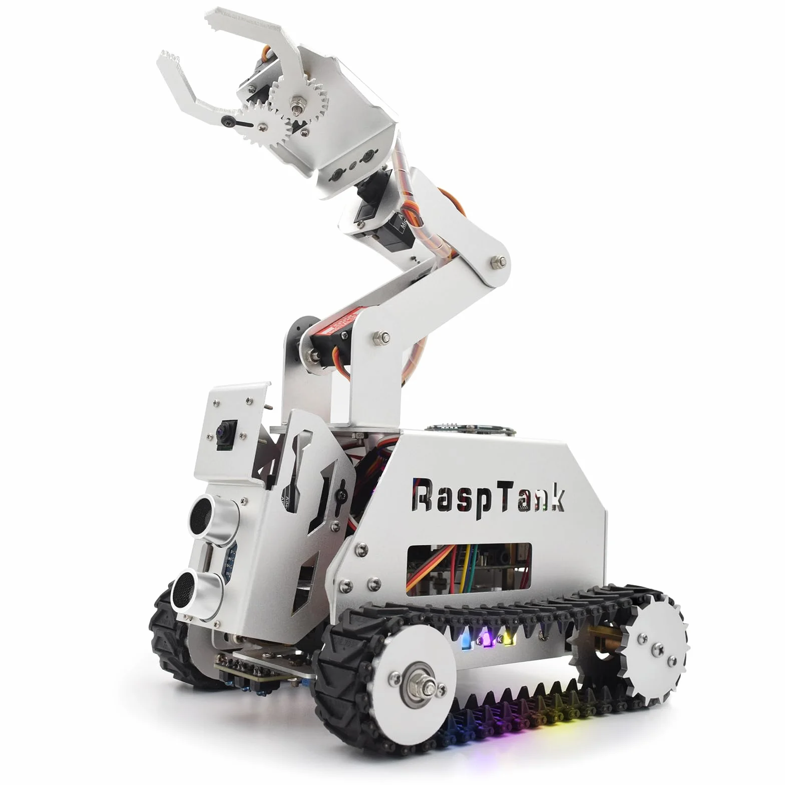 Adeept RaspTank - Kit de Coche Inteligente de Metal para Raspberry Pi 5/4B/3B/3B+ (Placa no incluida), Robot rastreado por Tanque con Brazo robótico de 4 DOF, prevención de obstáculos, Seguimiento de