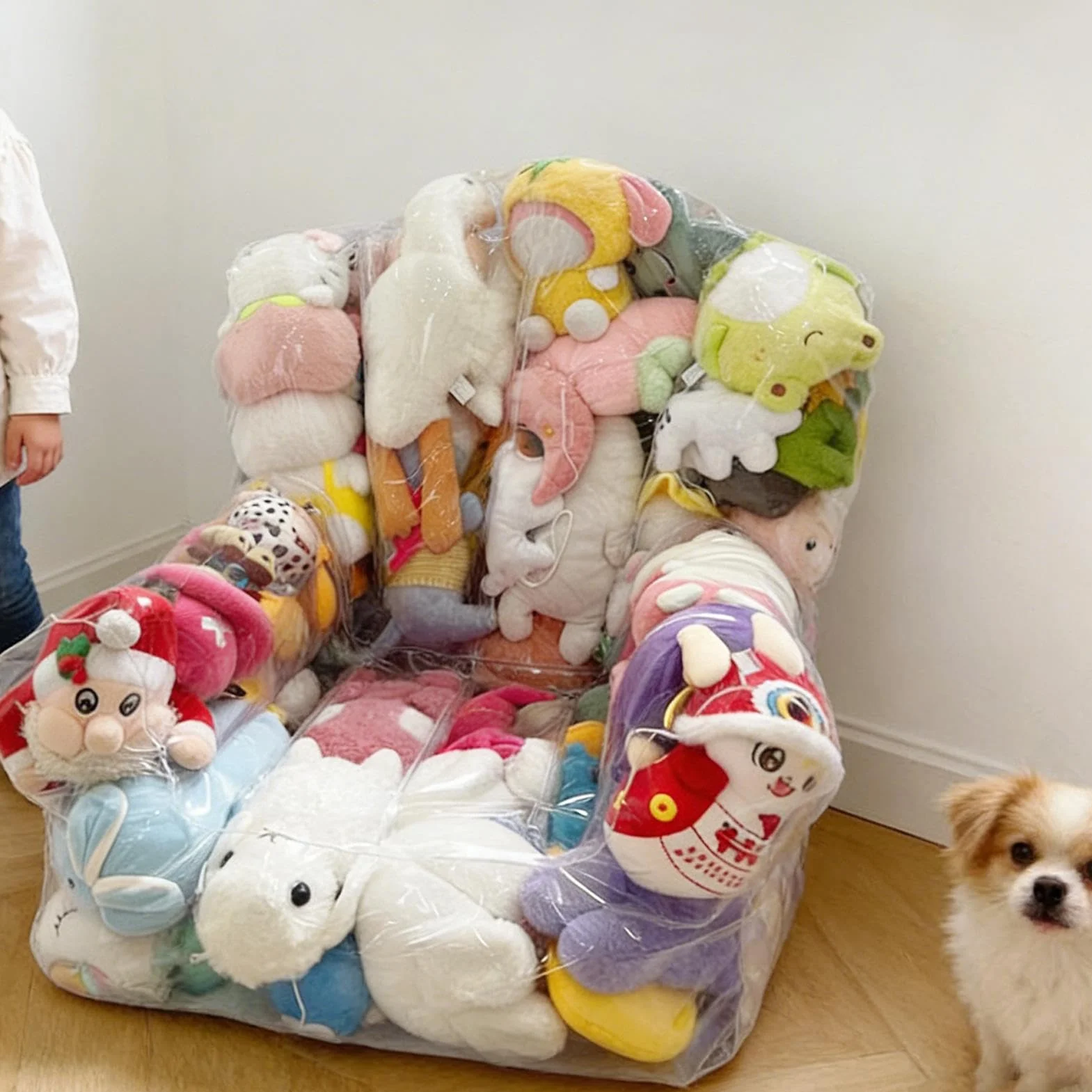 Almacenamiento Para Animales de Peluche en Forma de Puf | Transparente Para Juguetes de Peluche - Sillón Puf Para Almacenar Peluches - para Guardería Dormitorio Sala de Juegos Sala de Estar Niños