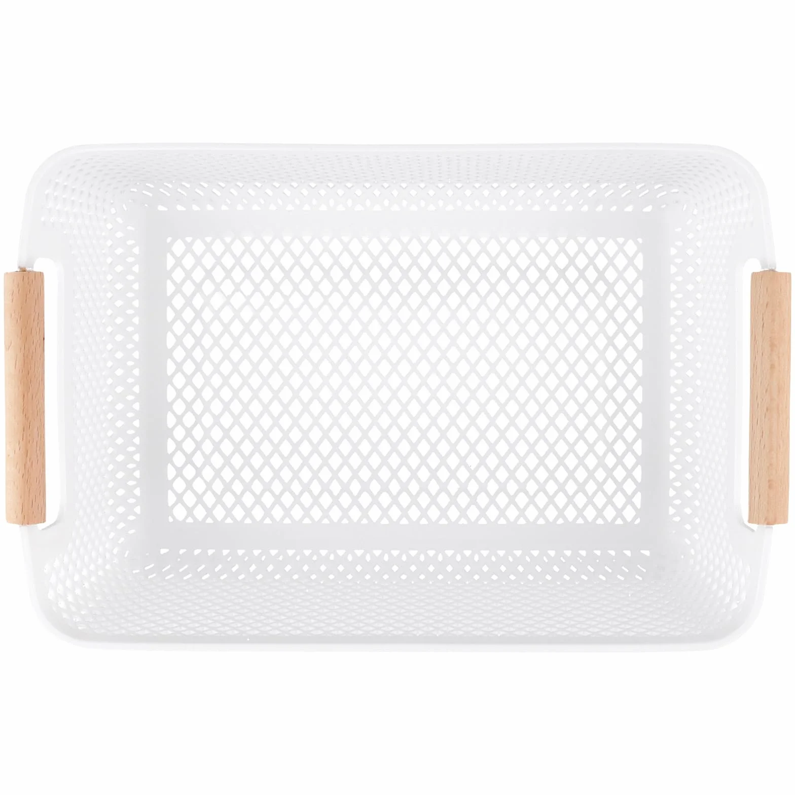 8 cajas de almacenamiento blancas sin tapa de plástico, con asas de madera maciza y laterales ventilados, organizadores para baño, cocina, hogar y lavandería