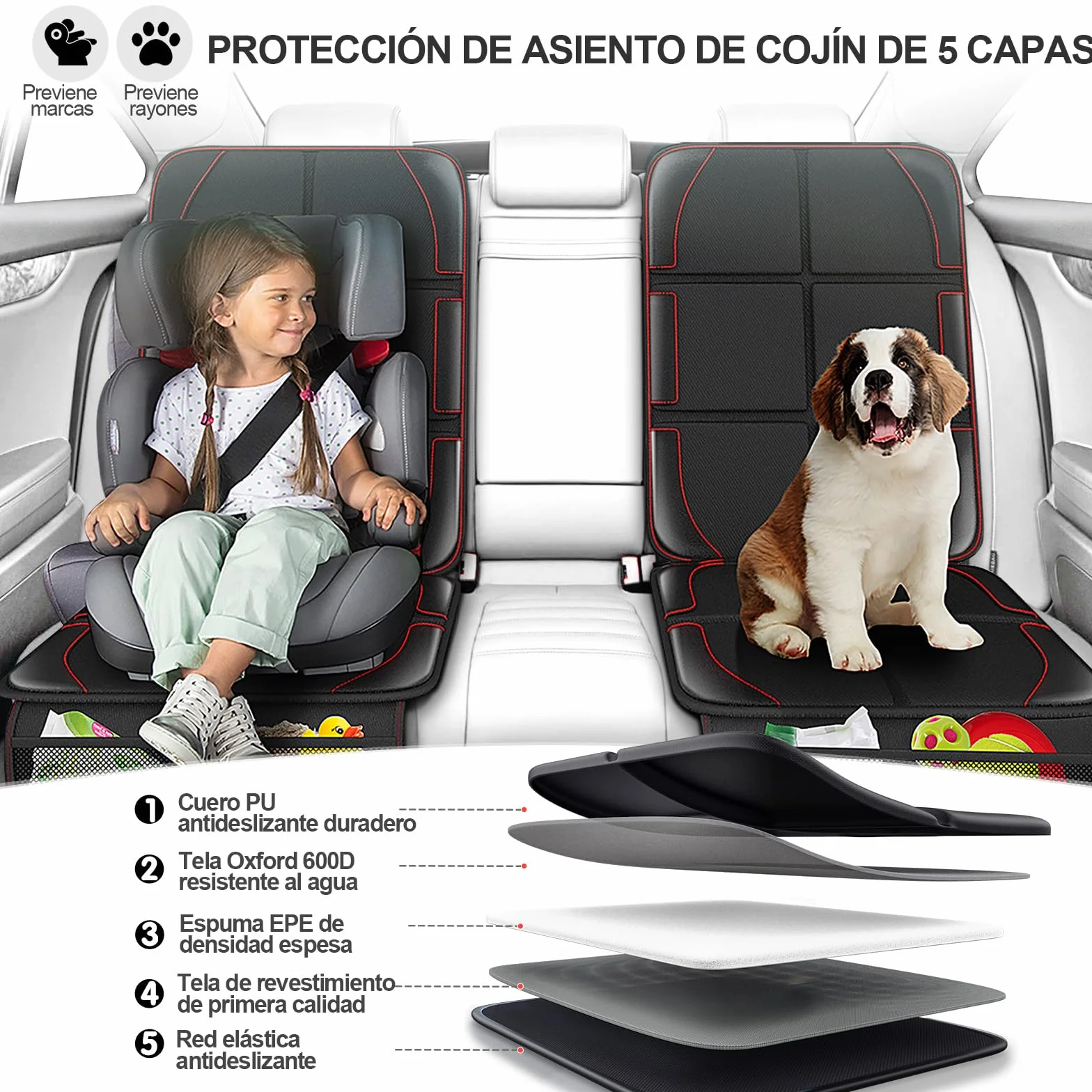 Gimars XL 2 Piezas Protector Asiento Coche Silla Bebe, [Compatible ISOFIX], Universal Impermeable Tela Oxford 600D Protector Silla Coche Niños con 2 Bolsillos de Malla, SUV Sedán Camión, Negro