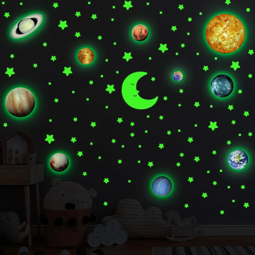 Estrellas Fluorescentes para Techo 522 Piezas Pegatinas Brillan Oscuridad Sistema Solar