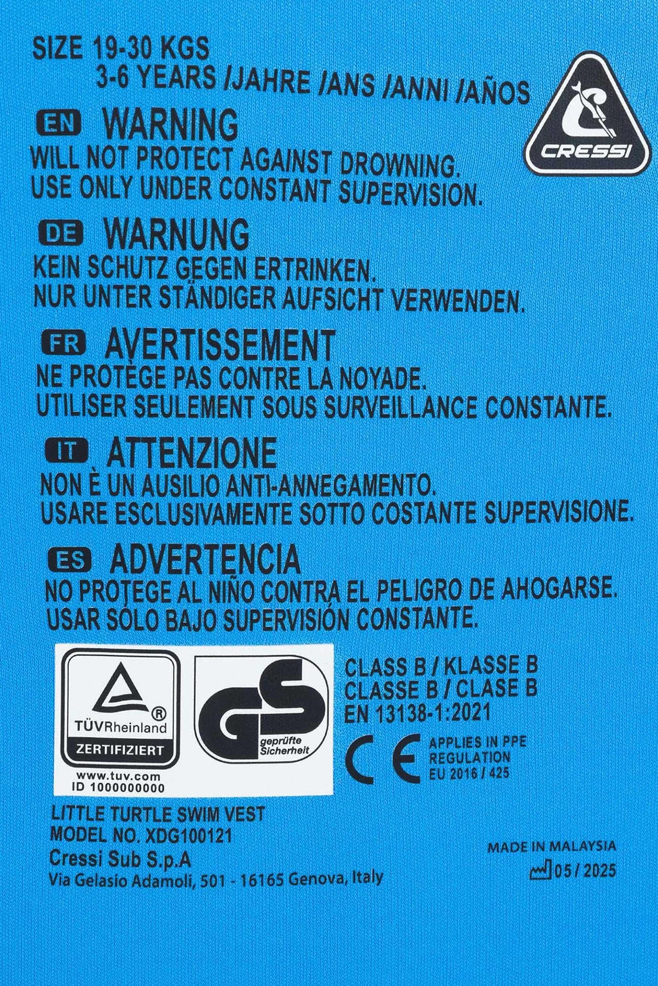 CRESSI Little Turtle Neoprene Swim Vest - Chaleco de Natación para Niños Equipado con Dos Asas - Una Ayuda Excelente para Flotar y Mantener el Equilibrio en el Agua