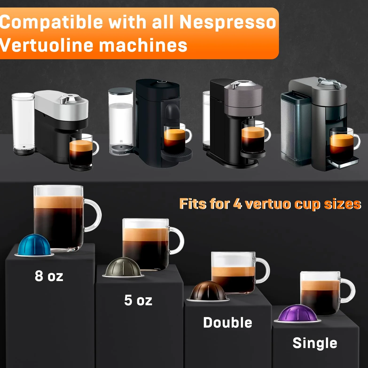 NESSUS Kit de recambio para cápsulas reutilizables Nespresso Vertuo, tapa de apertura rápida para sello original, 50 tapas de papel de aluminio, soporte de cápsulas Vertuo recargables y cepillo