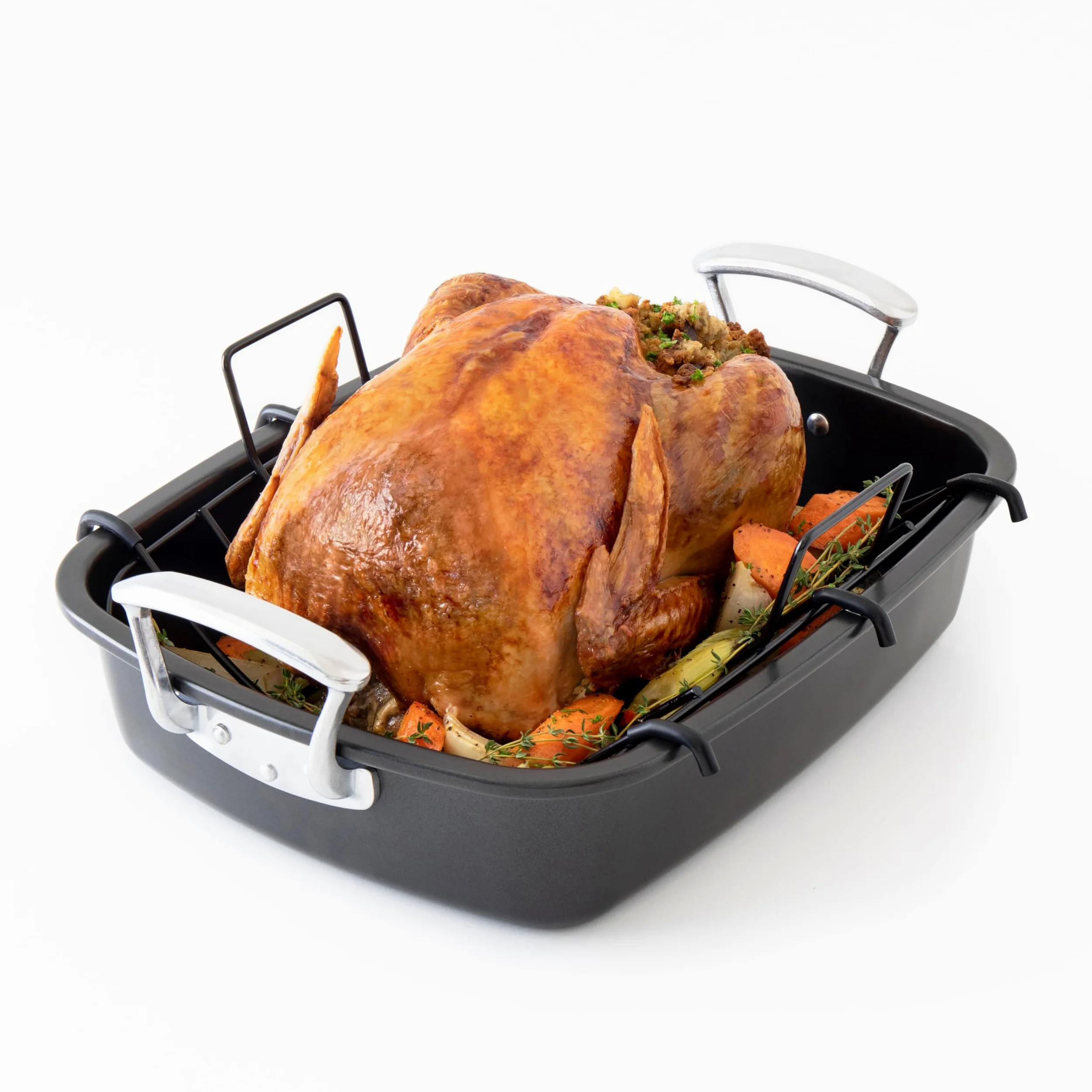Chef Pomodoro Bandeja Deluxe para Asar, 47x37 cm, Extra Grande | Acero al Carbono con Rejilla en U, Ideal para BBQ