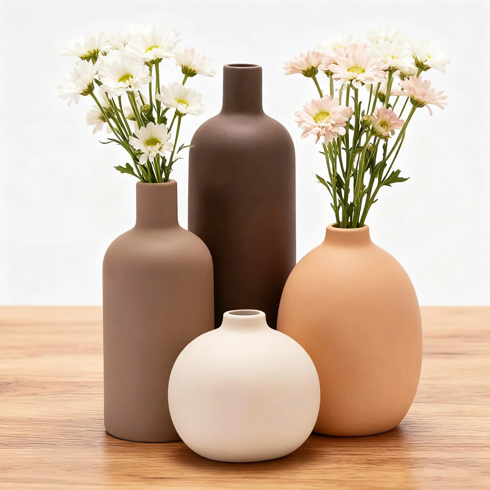 Juego de 4 jarrones de cerámica, jarrones de cerámica para decoración del hogar, floreros Decorativos para Hierba de Pampa y Flores secas, Mesa, estantería (Café,Naranja,Beige,marrón)