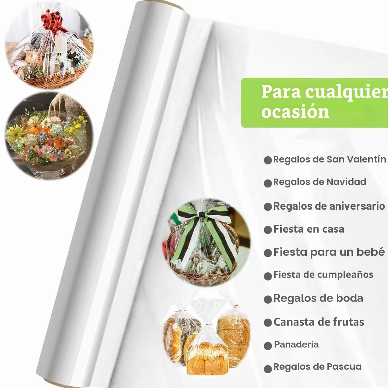 GIBOHOM 86 CM x 30 M Papel Celofán Transparente, 3 Mil Grosor Celofan Transparente Impermeable Papel de Regalo para Cesta, Acetato Transparente para Envolver Regalos, Flores(86CM plegado a 43CM)