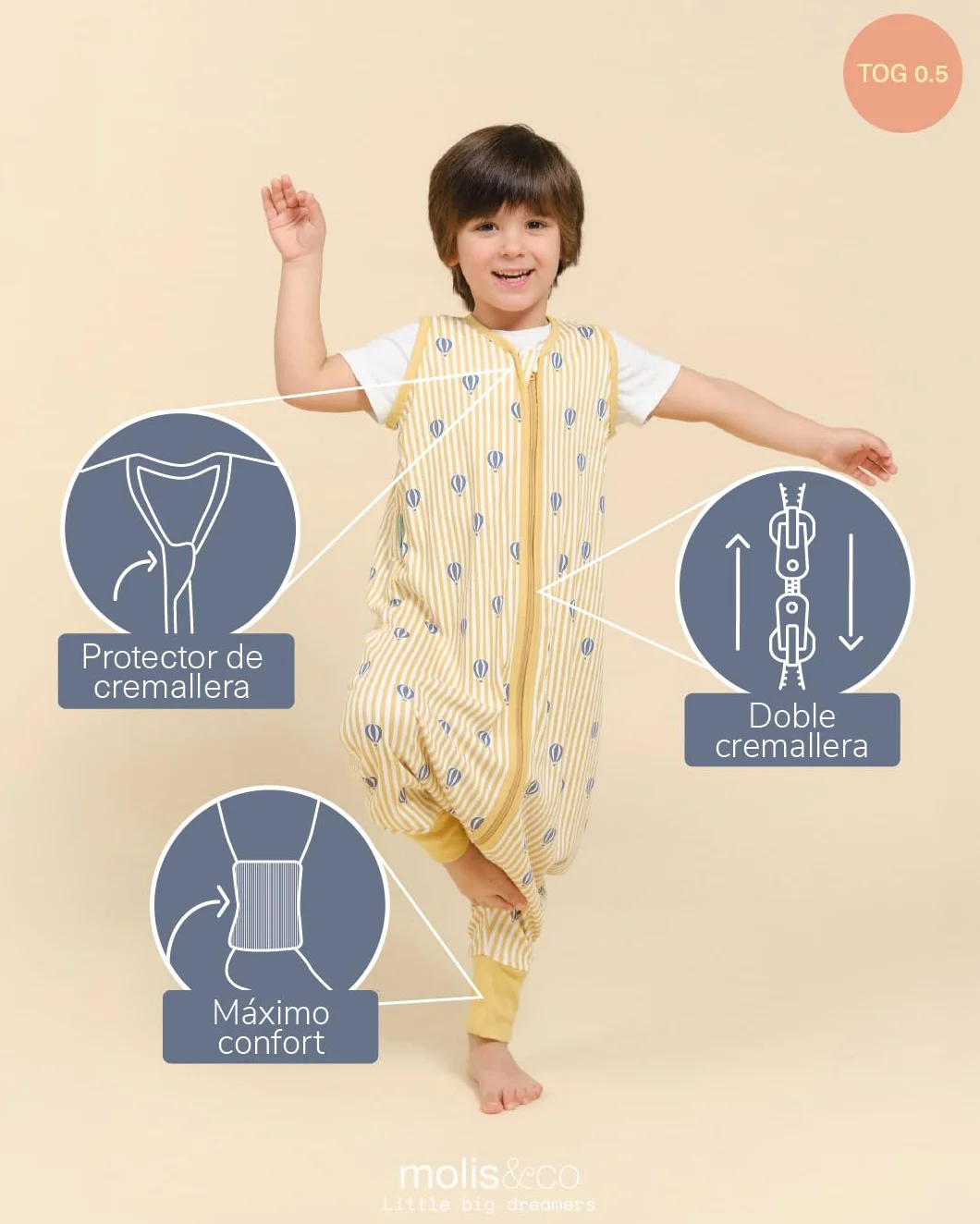 Pijama Burbuja con Pies 0.5 TOG 80 cm 2 años 100% Algodón Oeko-Tex 100 Balloons