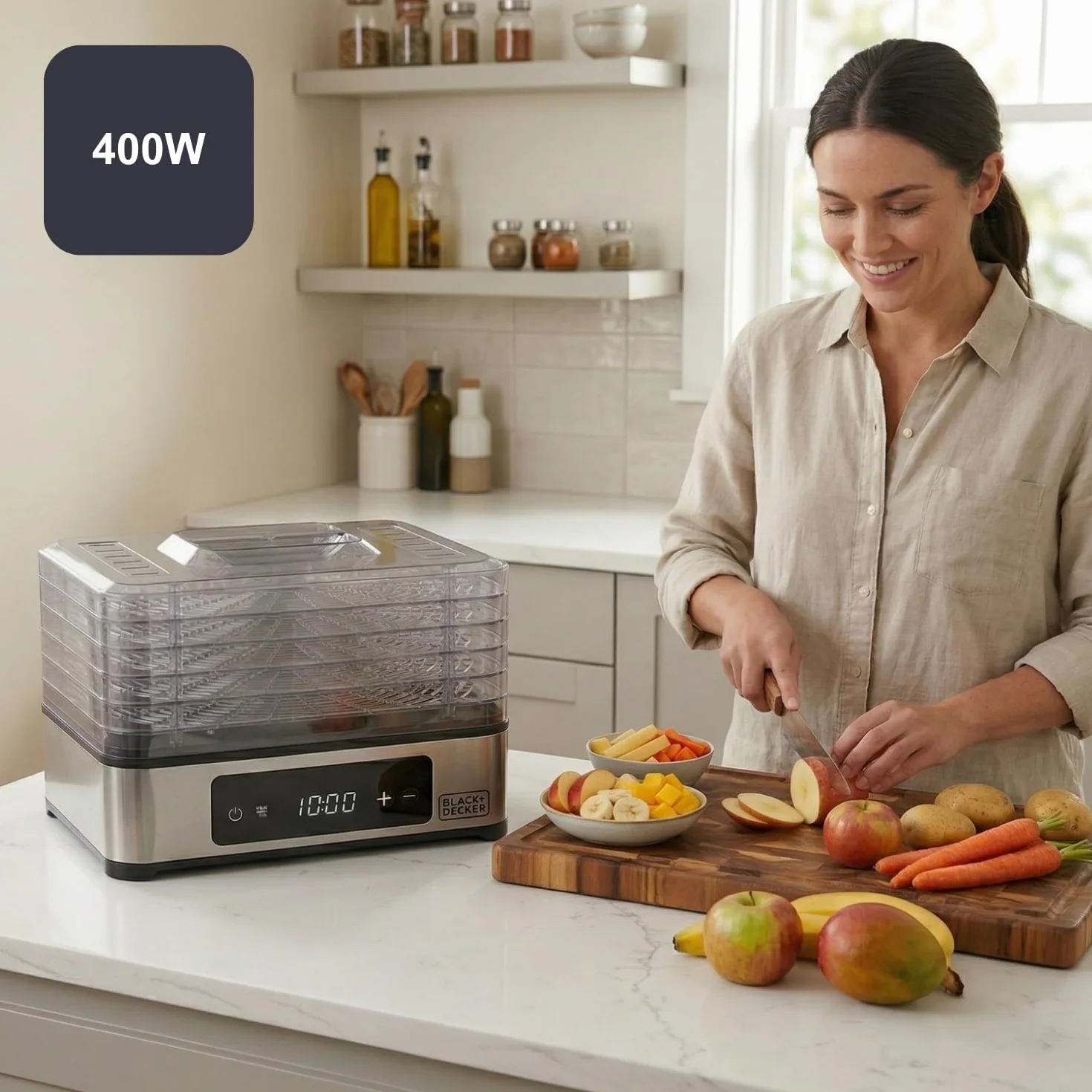 BLACK+DECKER - Deshidratador de Alimentos 400W, 5 Bandejas, Digital, 48h