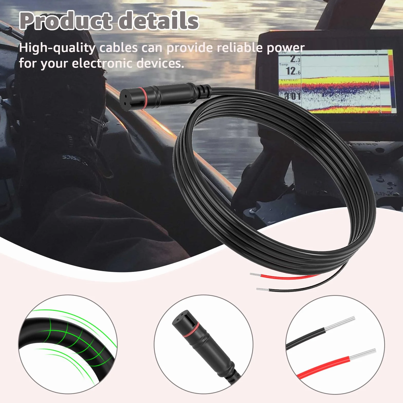 Upgrate Cable de alimentación de repuesto para Lowrance HOOK2 Hook Reveal 5/7/9/12