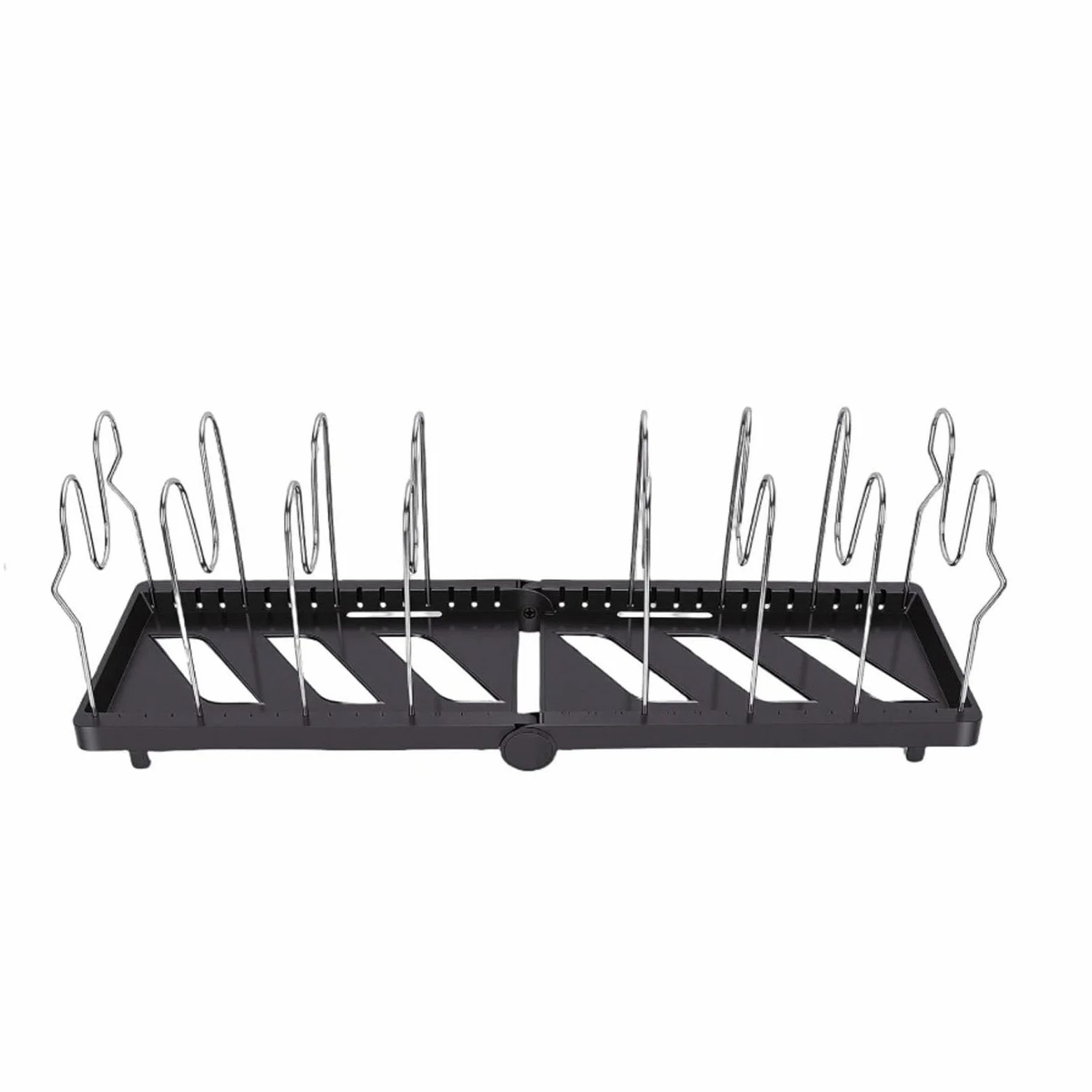 banapoy Organizador de Ollas y Sartenes Debajo del Gabinete, Estante Plegable para Almacenamiento de Ollas y Sartenes con 8 Divisores Ajustables de Acero Inoxidable, Estante para Tapas de para (BLACK)