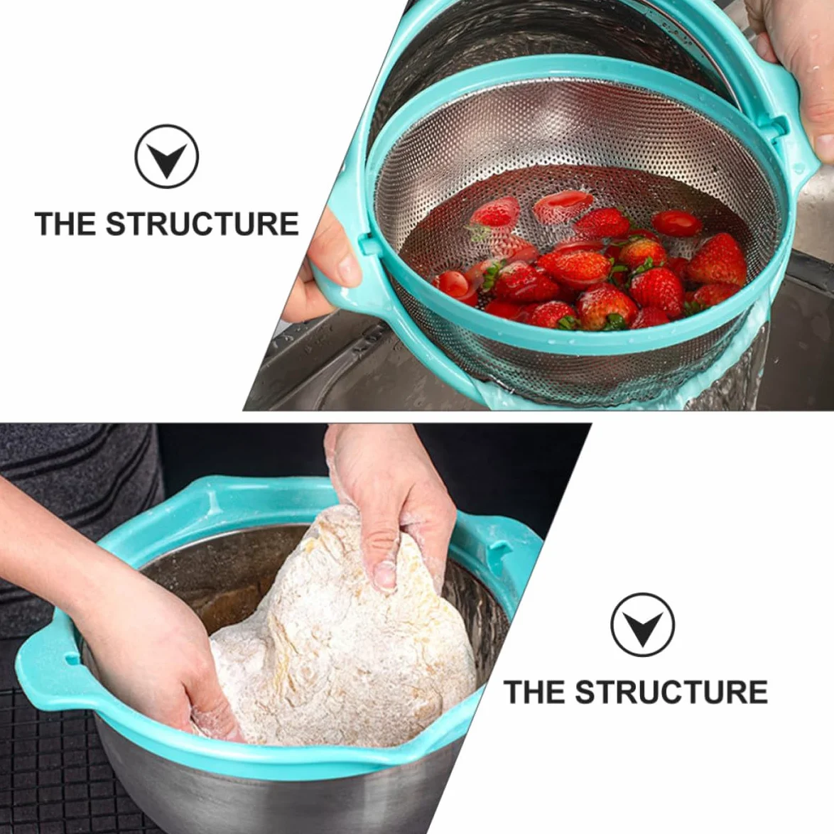 IMIKEYA Colador de Cocina Doble Capa de Acero Inoxidable Cesta para Escurrir Arroz y Frutas, Juego Multifuncional para Almacenar y Drenar Alimentos en Cocina