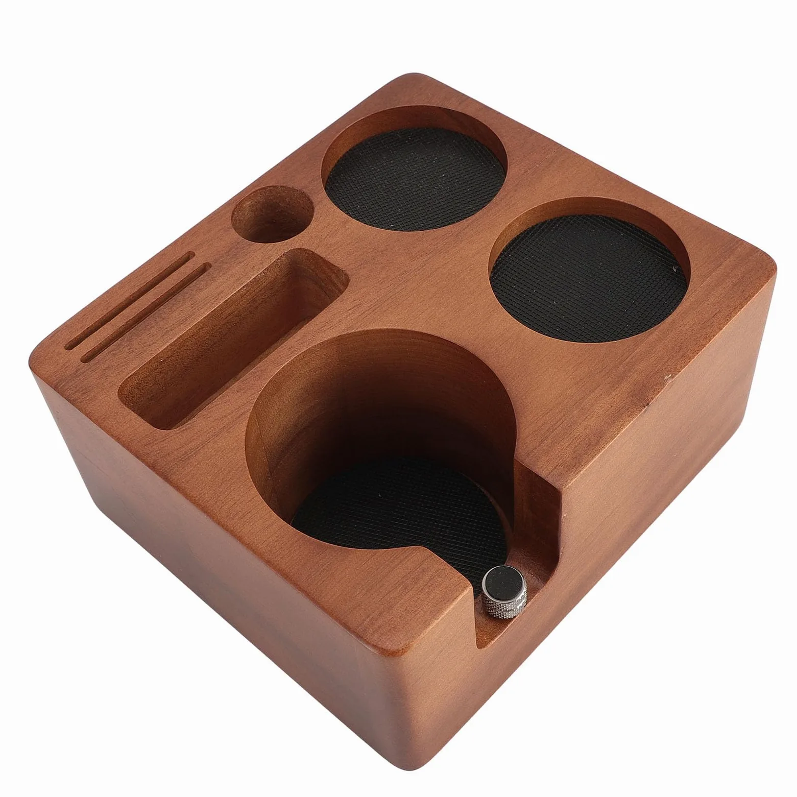 Estación de apisonamiento de espresso, soporte multifuncional de madera para café para portafiltro, manipulador y distribuidor de 58 mm