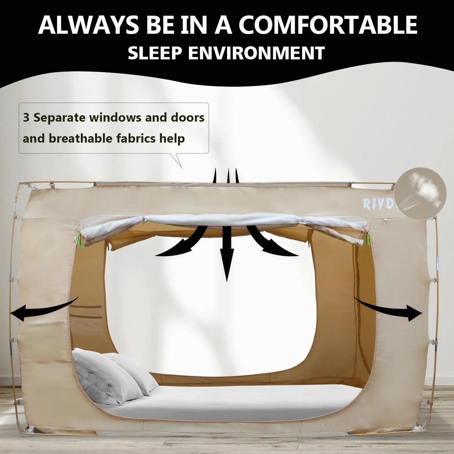 RIYDH Tienda de campaña de cama con toldo para cama de tamaño individual para adultos y niños, tienda de campaña portátil de ensueño para interiores, 70% opaca, con 3 puertas, transpirables, grandes