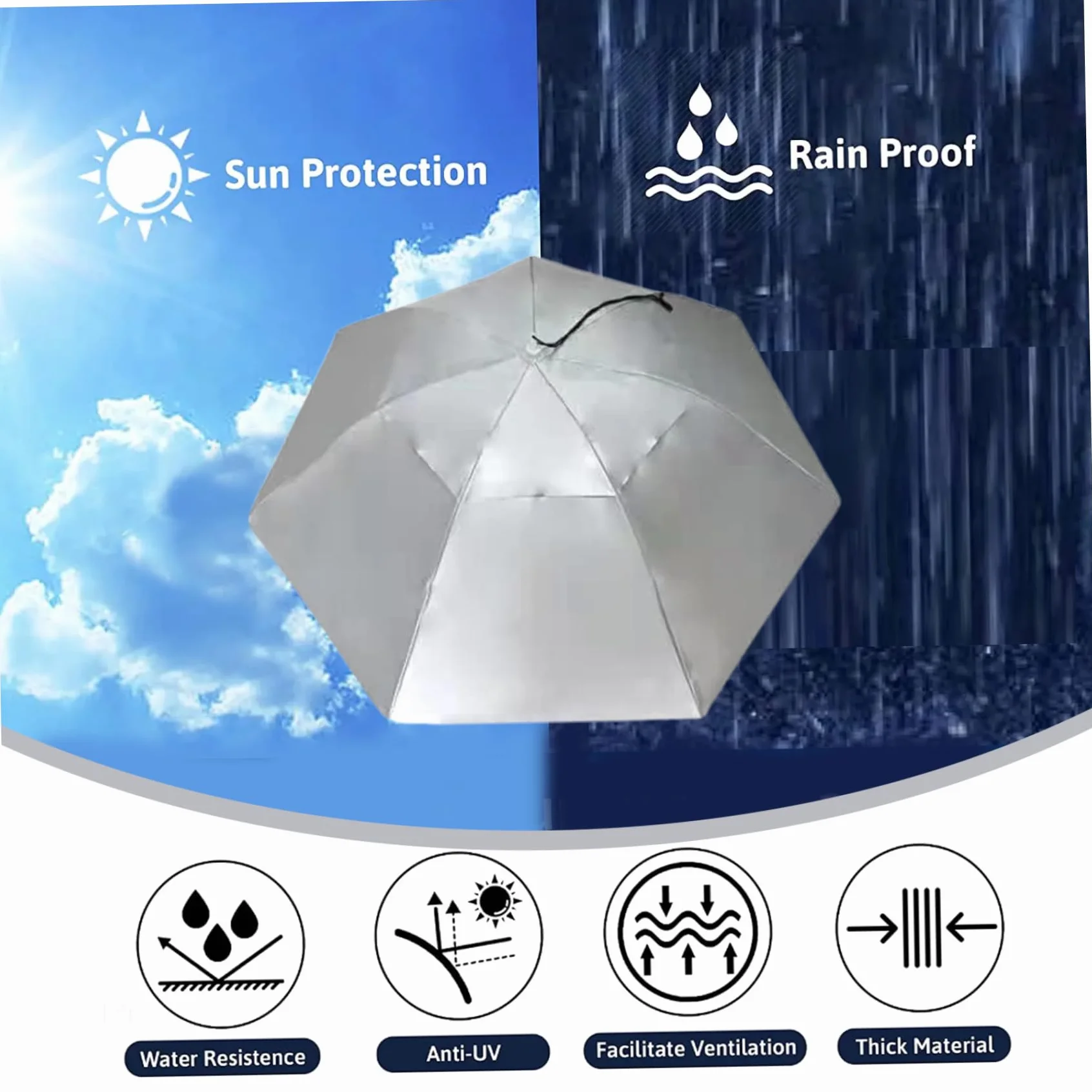 Sombrero paraguas plegable protección UV impermeable ajustable para hombre mujer pesca camping