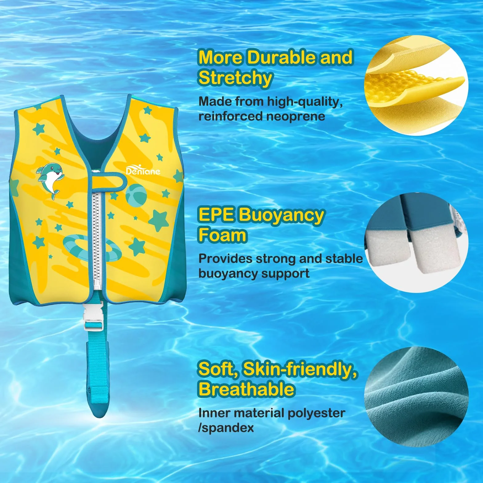 Chaleco de natación de Neopreno para niños, 2 a 6 años Traje de baño para niños y niñas, Traje de baño de Entrenamiento de natación con Correas de Seguridad Ajustables - Amarillo/S (15-30 kg)